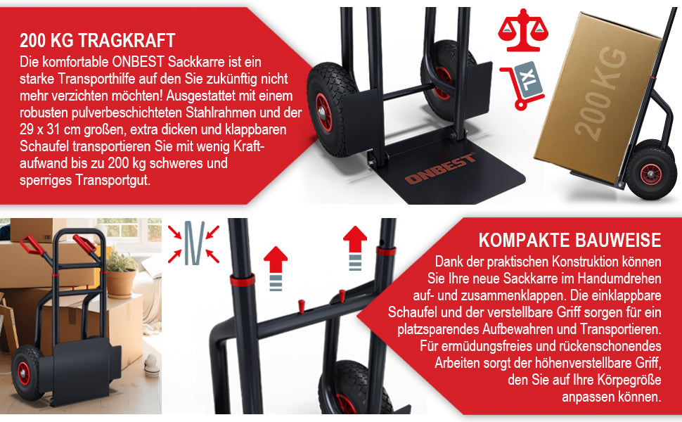 BITTE LESEN !!! Retourenware ! Transportkarre Sackkarre klappbar 200kg Tragkraft luftbefüllte Reifen Lastenkarre