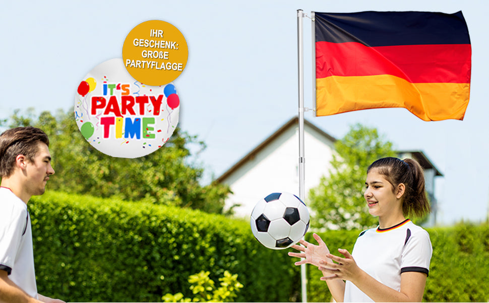 Fahnenmast Flaggenmast Teleskopstange höhenverstellbar Garten Balkon Deutschland Flagge + Party Flagge