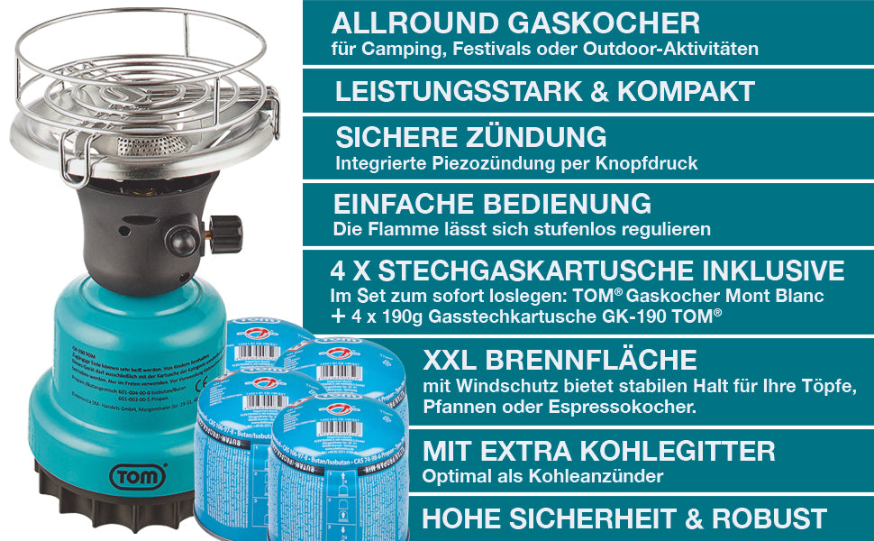 Gaskocher GK-190 + 4 mal 190 Gaskartuschen