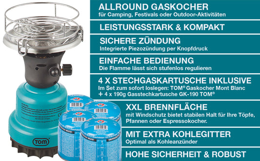 Gaskocher GK-190 + 4 mal 190 Gaskartuschen