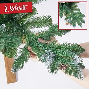 Künstlicher Weihnachtsbaum Nadeln mit Deko Schnee & echten Tannen Zapfen 220cm 04