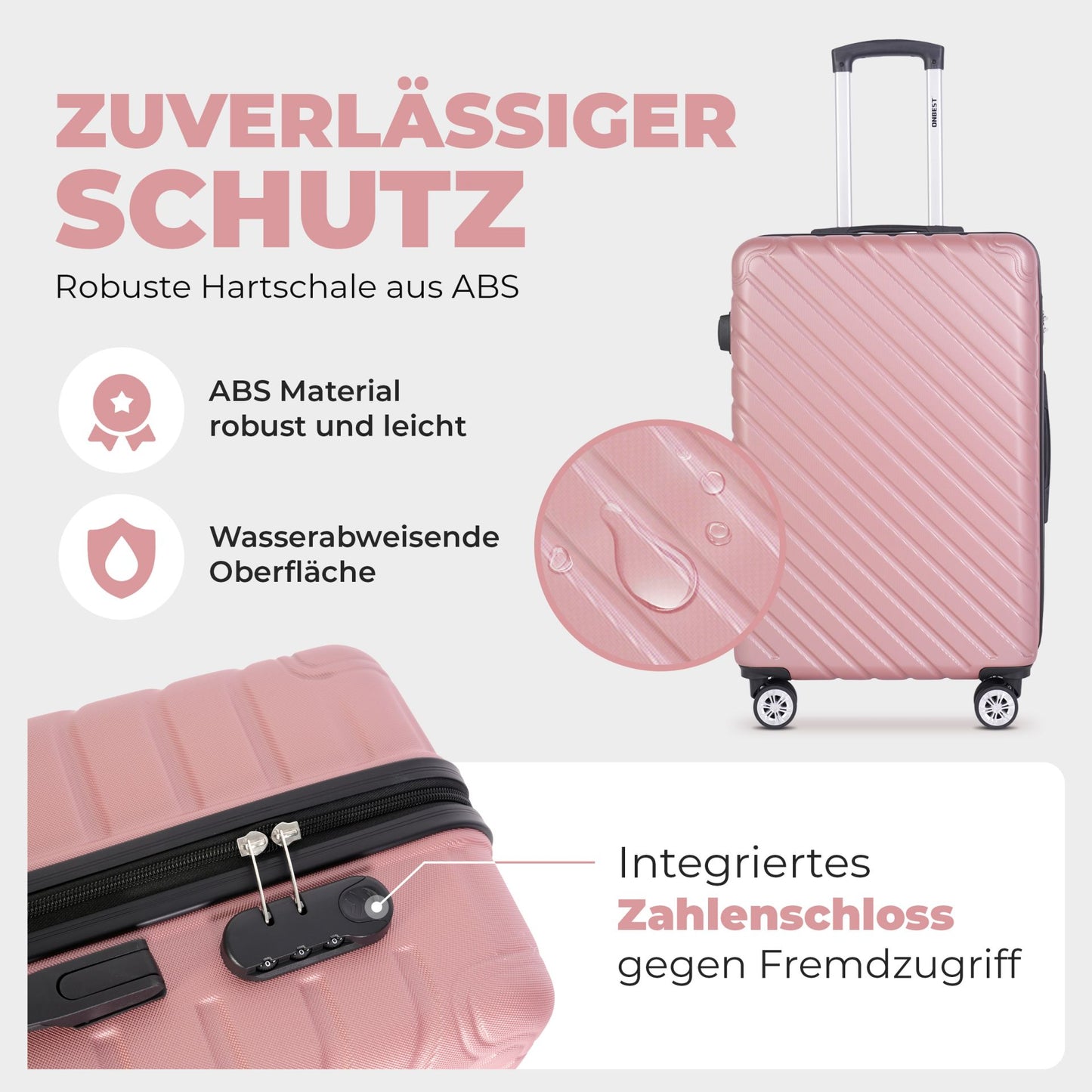 Kofferset 3-teilig Rose Gold Koffer Reisen 20" 24" 28"