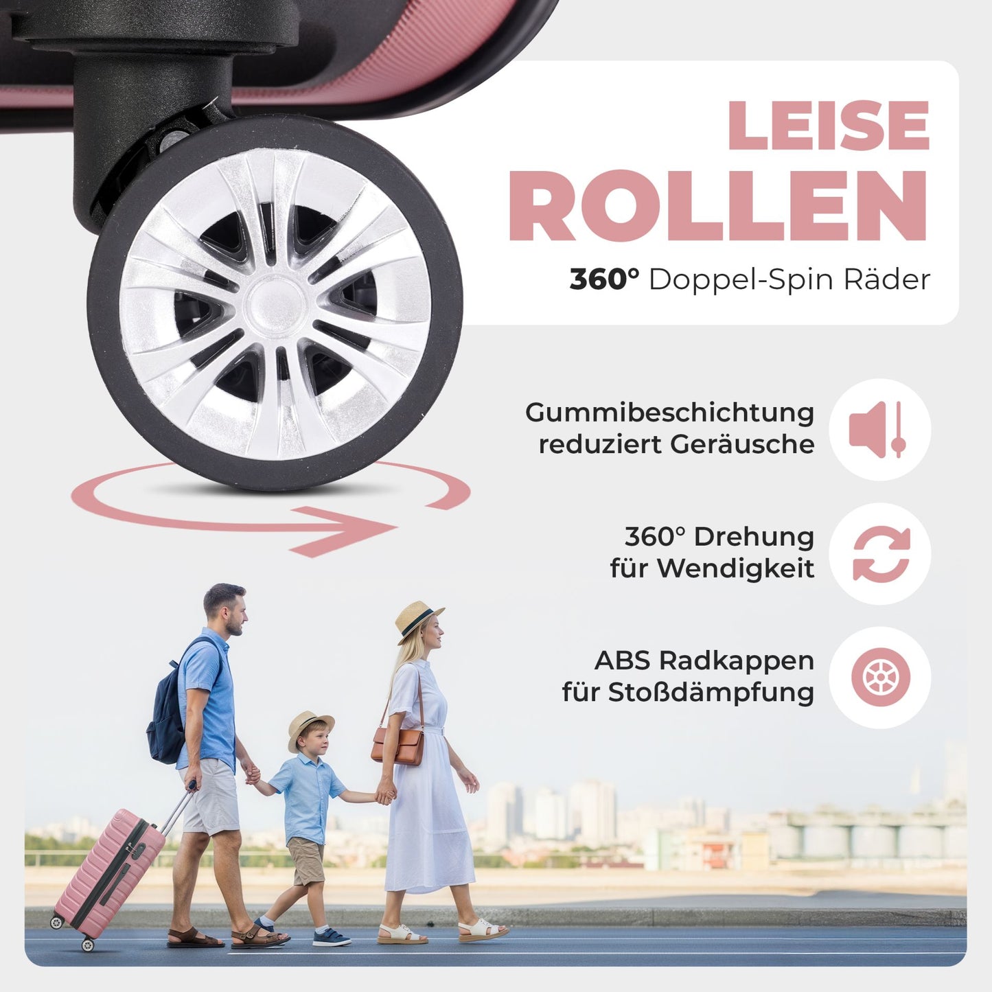 Kofferset 3-teilig Rose Gold Koffer Reisen 20" 24" 28"