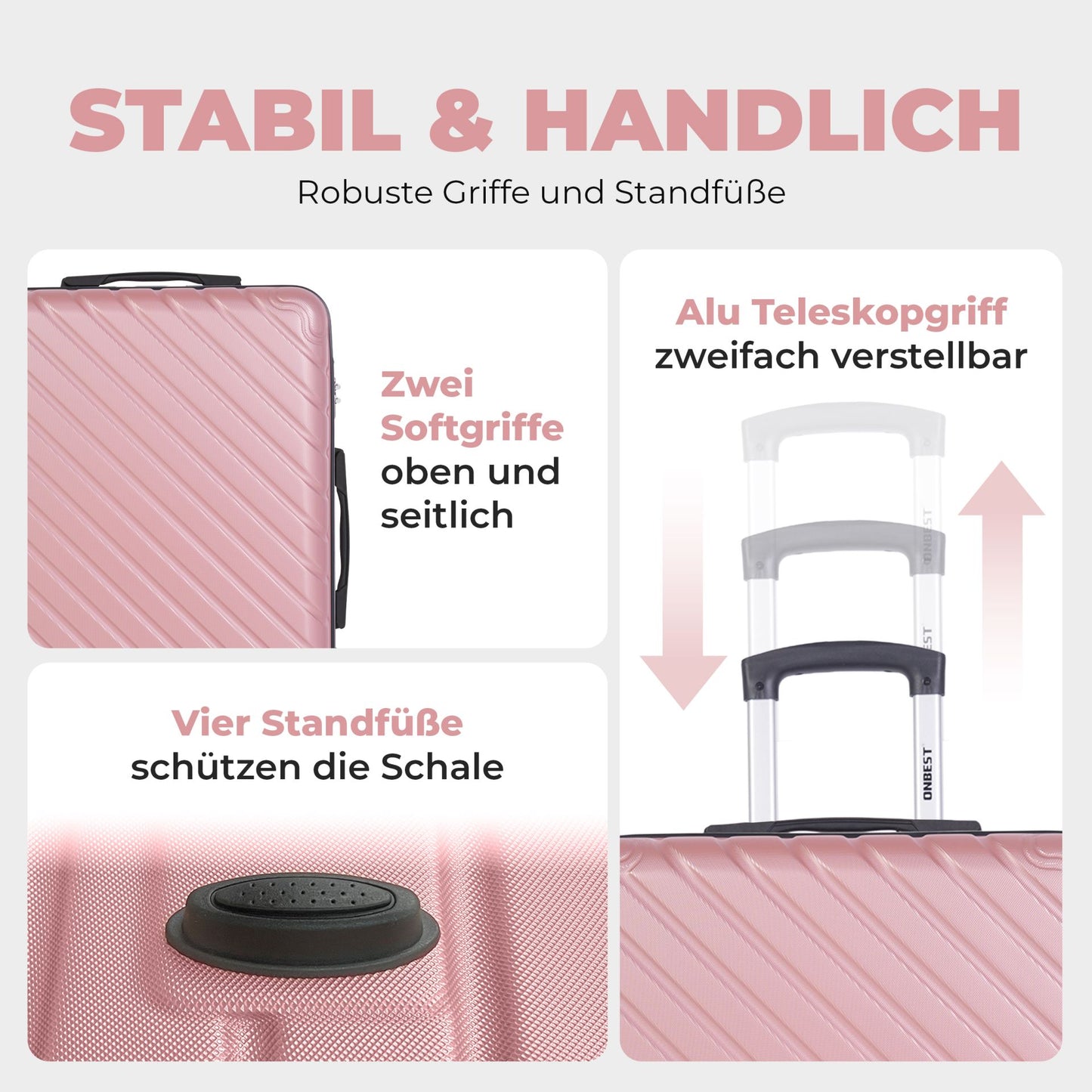 Kofferset 3-teilig Rose Gold Koffer Reisen 20" 24" 28"