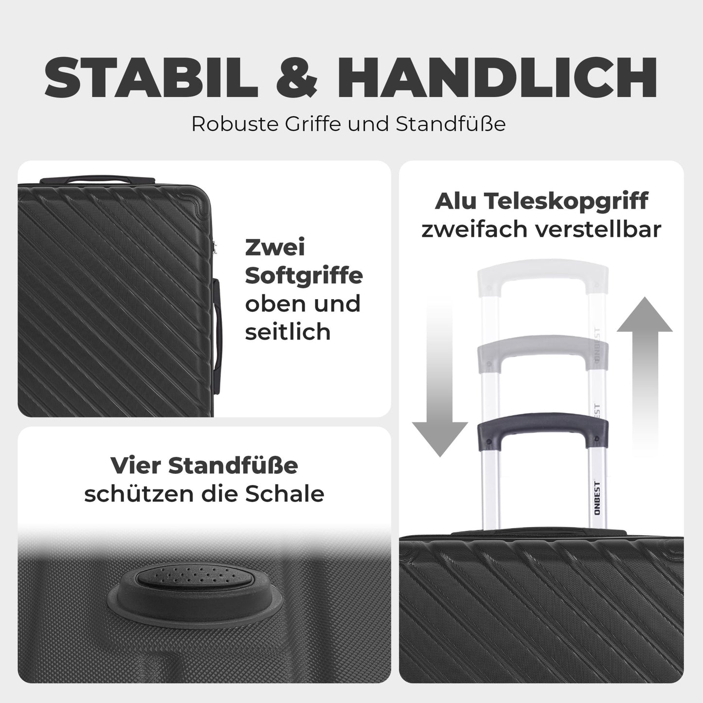 Kofferset 3-teilig Schwarz Koffer Reisen 20" 24" 28"