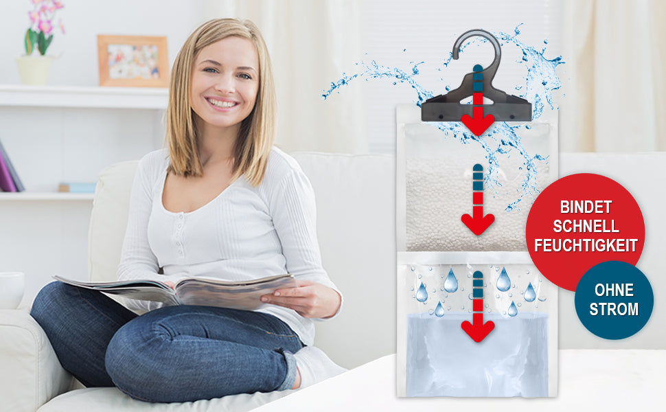 10x Luftentfeuchter Set zum Aufhängen Effektive Luftentfeuchter mit 500 ml Beutel