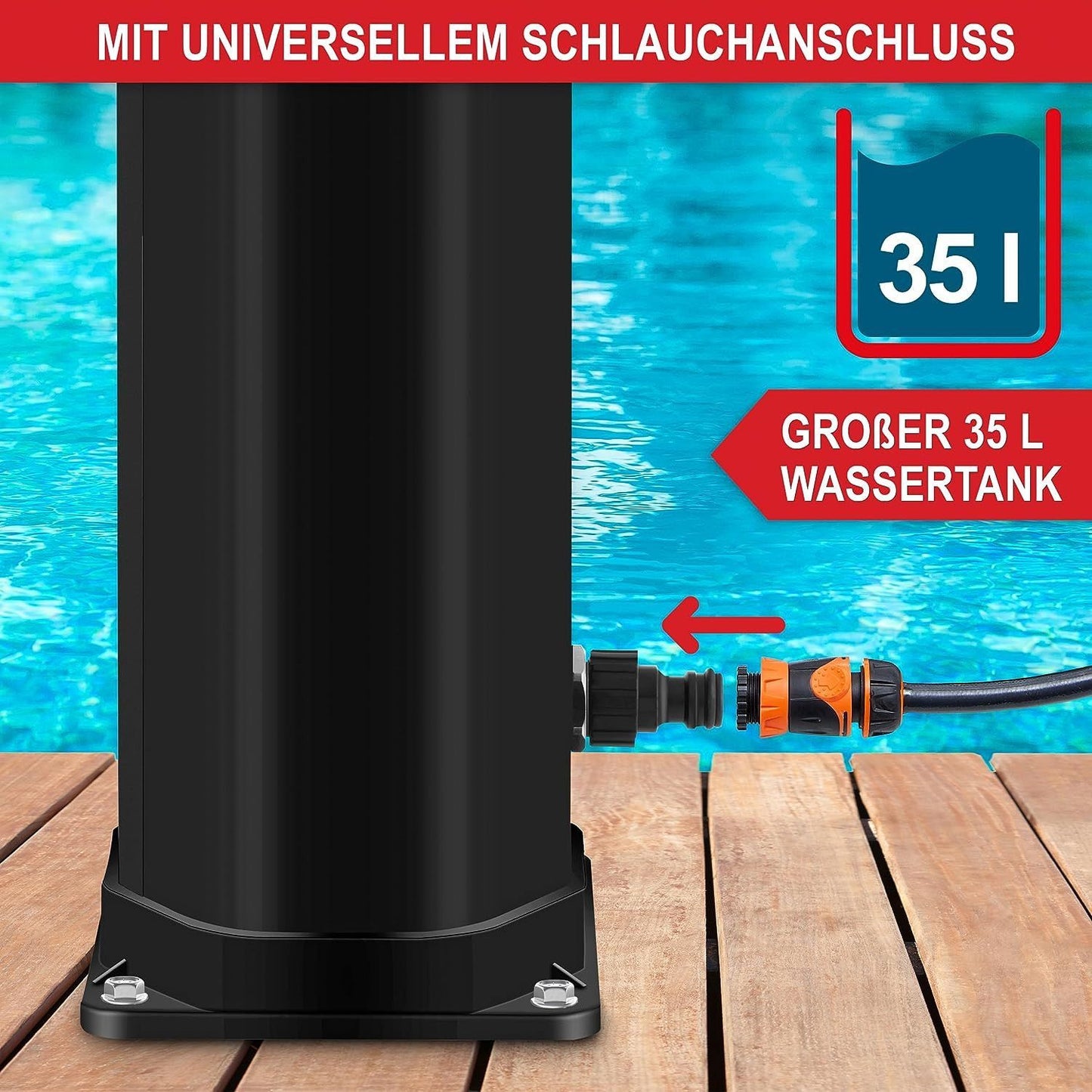 Solardusche Garten mit Regenschutz Schwarz Dusche Solar Outdoor 35 Liter