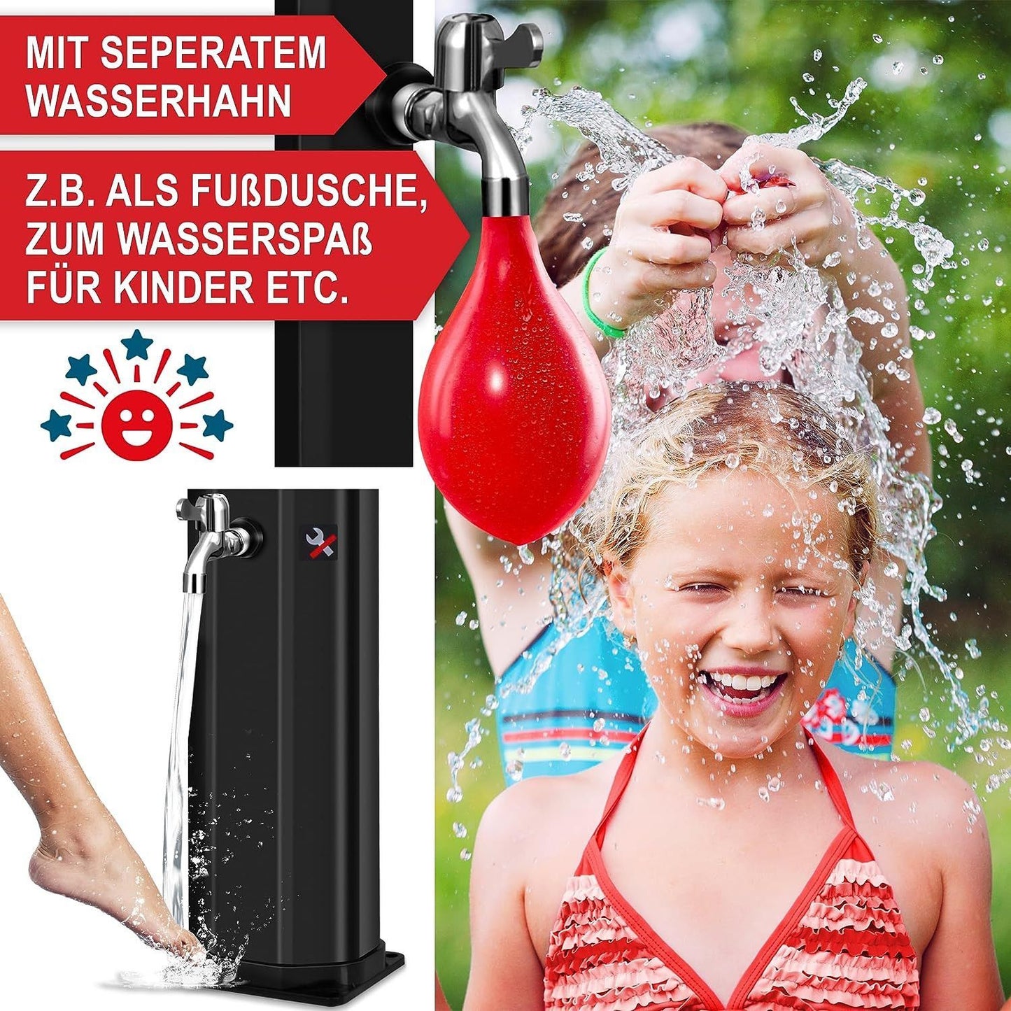 Solardusche Garten mit Regenschutz Schwarz Dusche Solar Outdoor 35 Liter