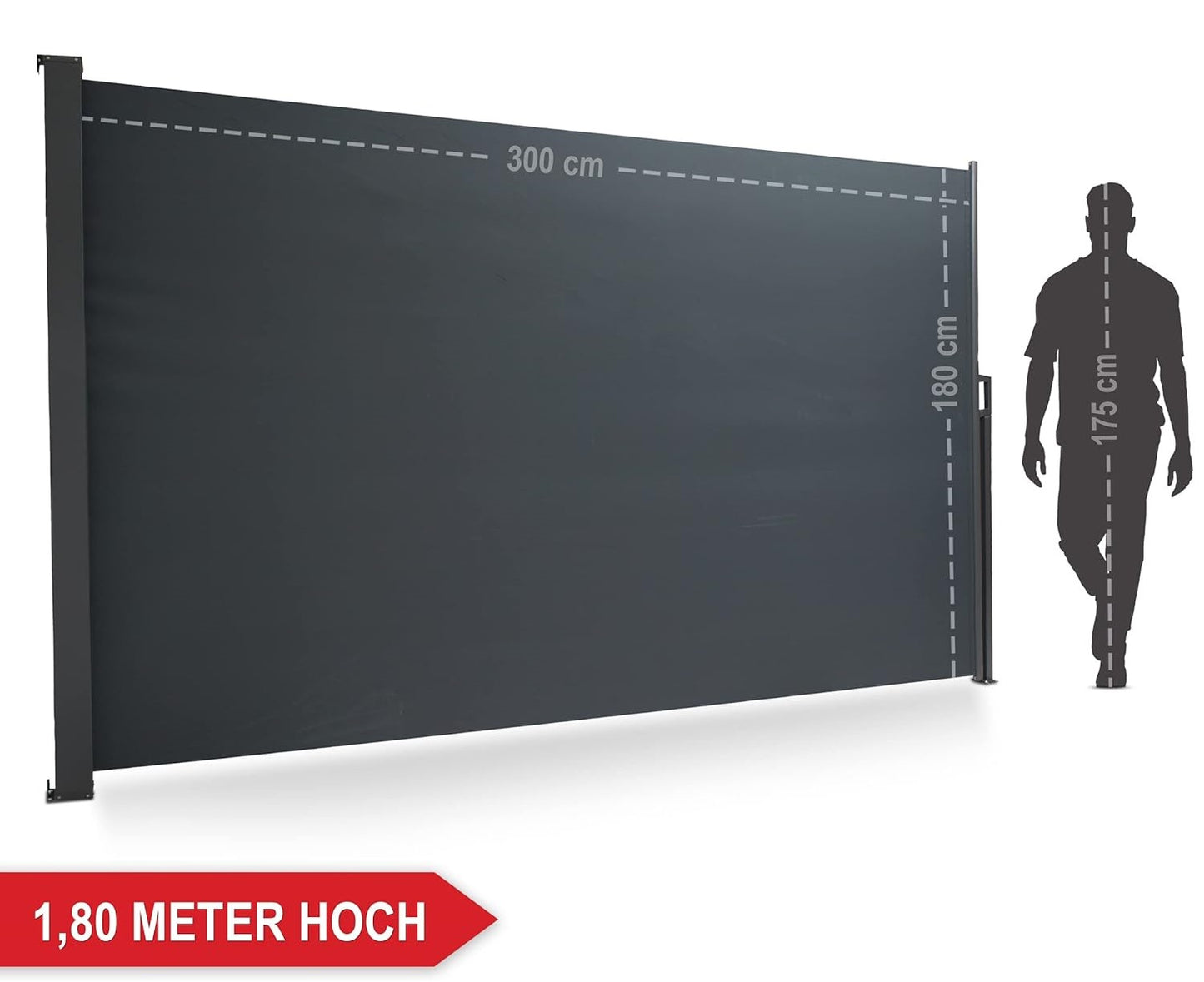 Seitenmarkise ausziehbar Anthrazit Sichtschutz Windschutz 180 x 300 cm (834)