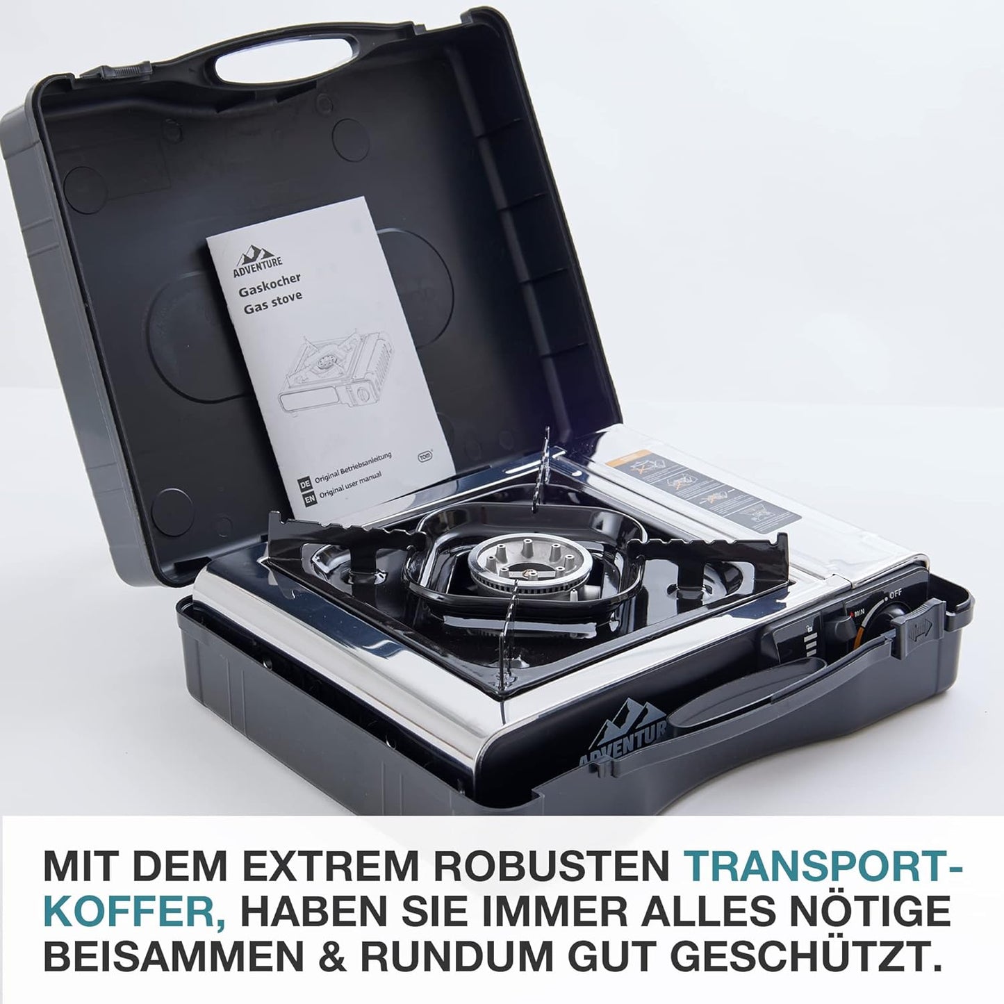 Campingkocher Edelstahl + 16 Butangas-Kartuschen CG-227