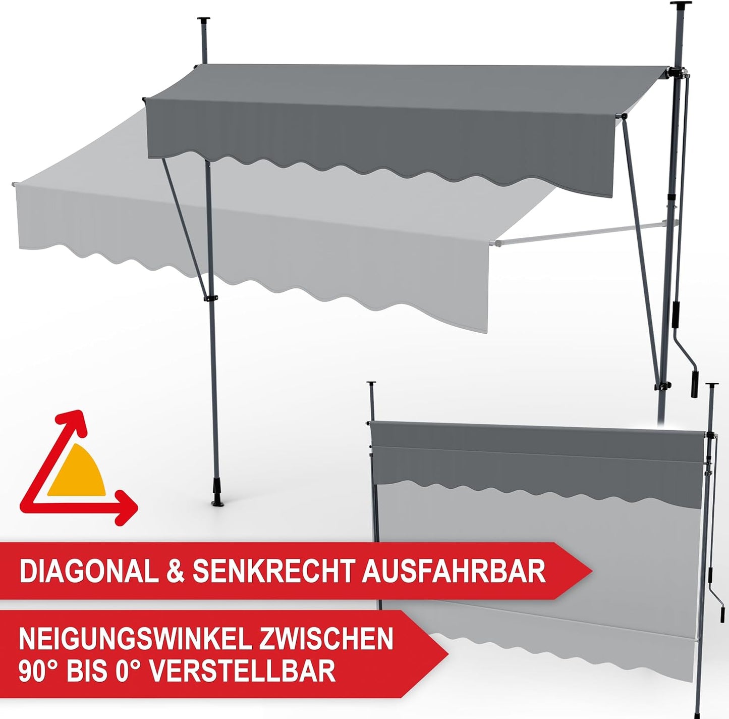 BITTE LESEN !!! Retourenware ! Sichtschutz 4m x 1,2m Klemmmarkise aufrollbar Balkonmarkise Balkon Terrasse Grau