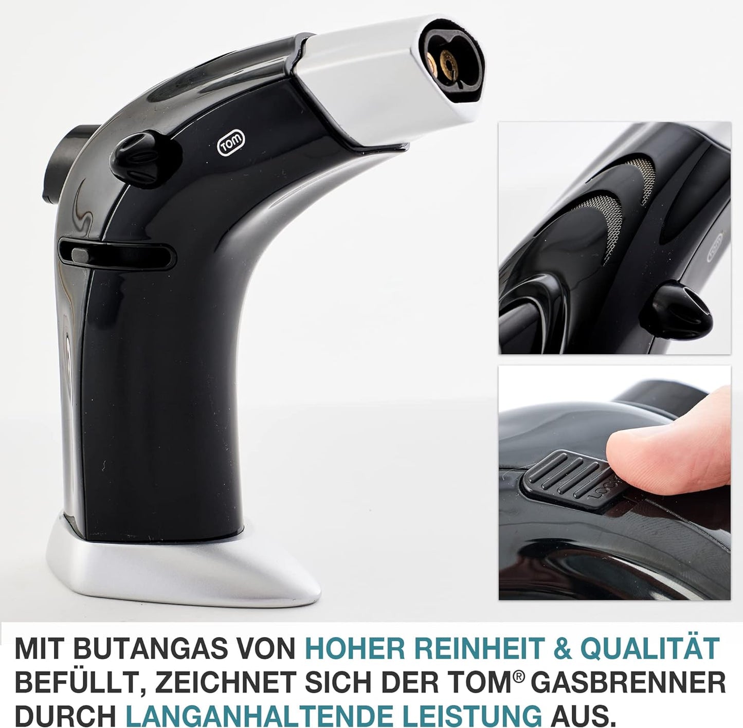Flambierbrenner Set mit Doppel Jetflame und 5 x Butangas Kartuschen Schwarz GB-800