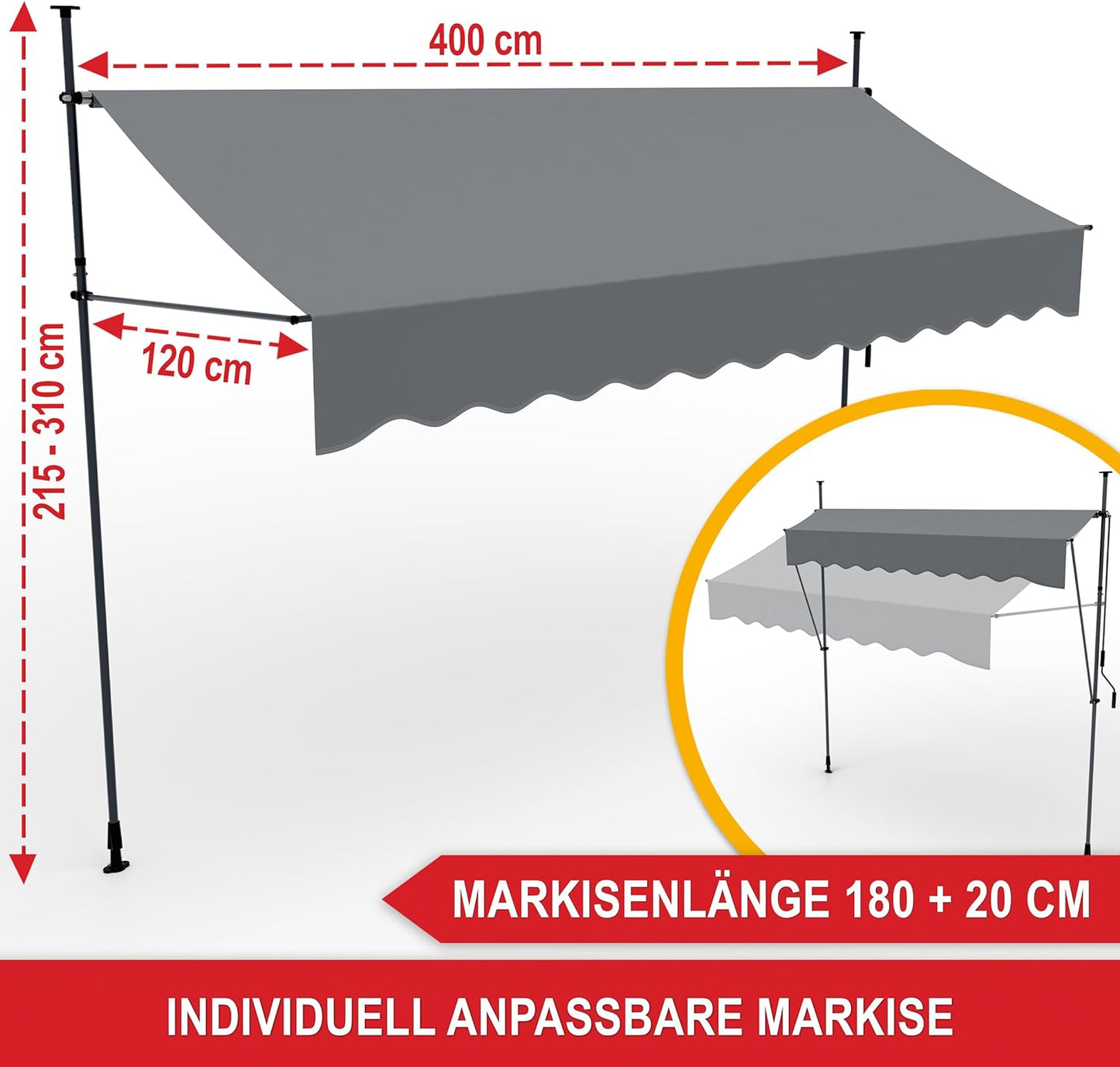 BITTE LESEN !!! Retourenware ! Sichtschutz 4m x 1,2m Klemmmarkise aufrollbar Balkonmarkise Balkon Terrasse Grau