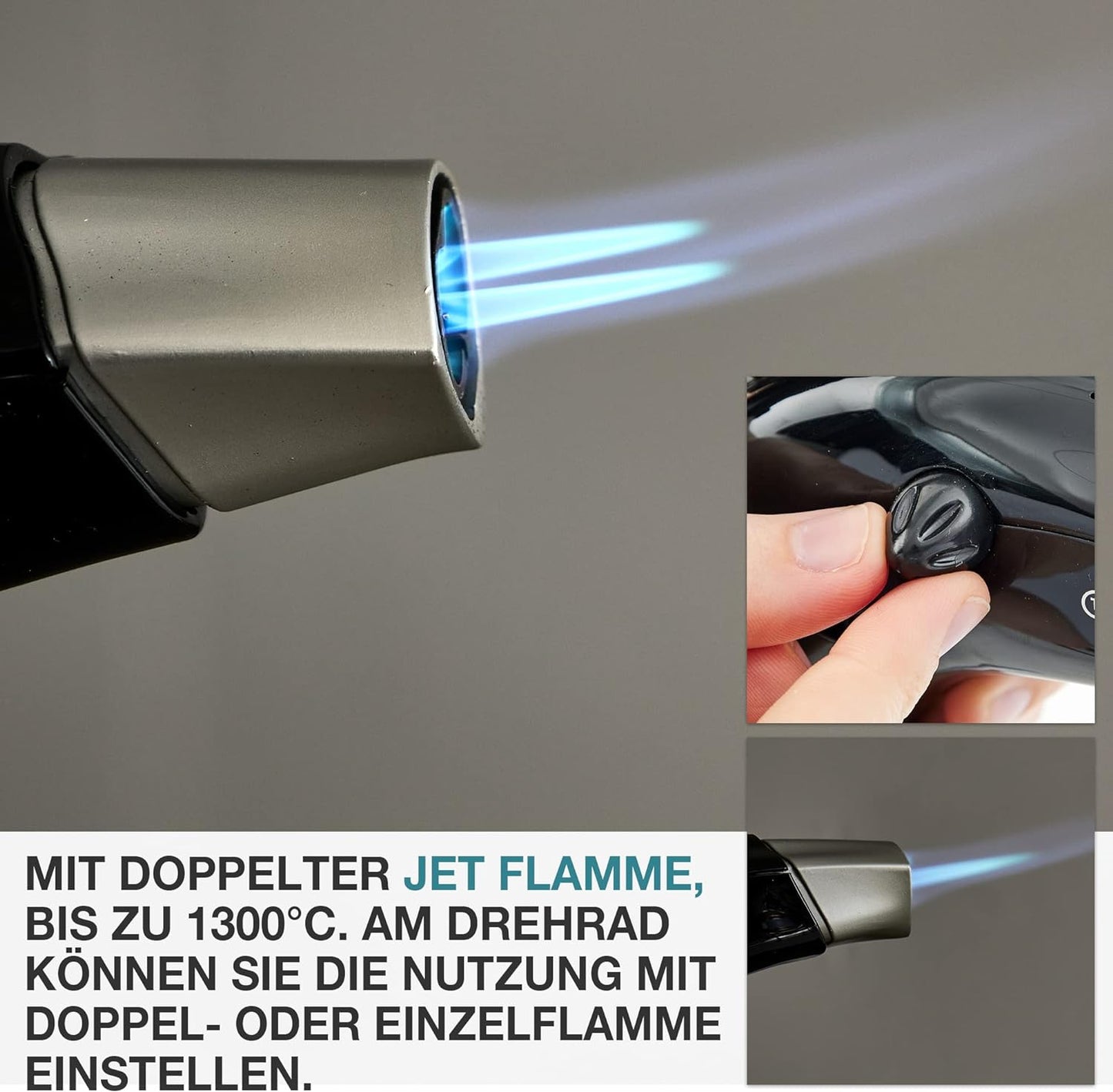Flambierbrenner Set mit Doppel Jetflame und 5 x Butangas Kartuschen Schwarz GB-800