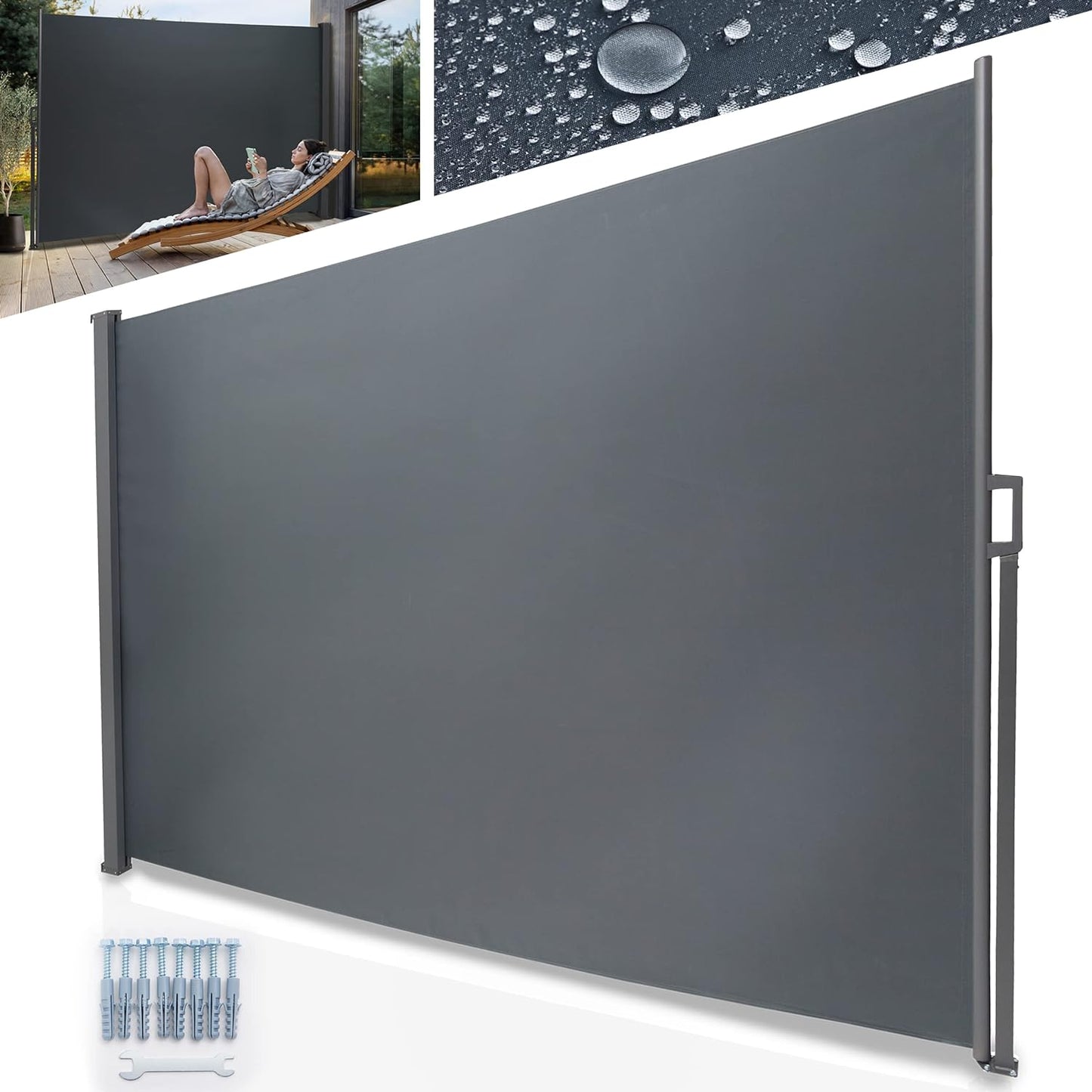 Seitenmarkise ausziehbar Anthrazit Sichtschutz Windschutz 180 x 300 cm (834)