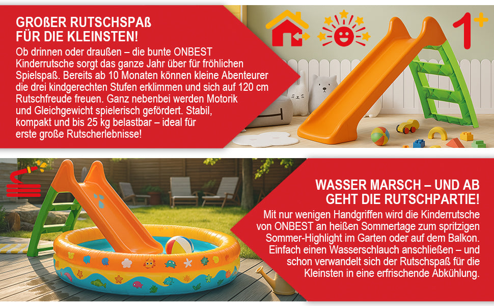 Kinderrutsche 120 cm Rutschbahn Babyrutsche ab 10 Monaten Kleinkind Outdoor Indoor