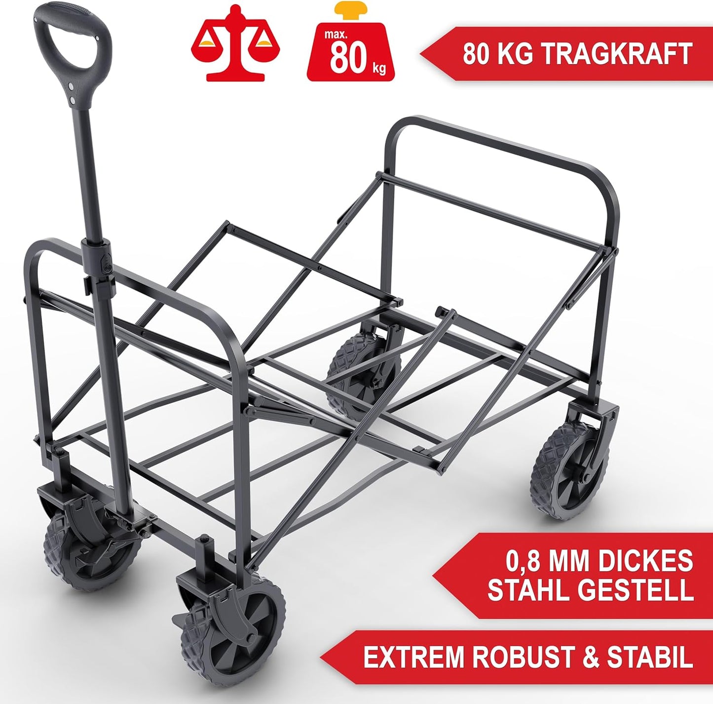 BITTE LESEN !!! Retourenware ! Bollerwagen Strandbollerwagen Faltbollerwagen Regenschutz 61 Liter klappbarer Schwarz
