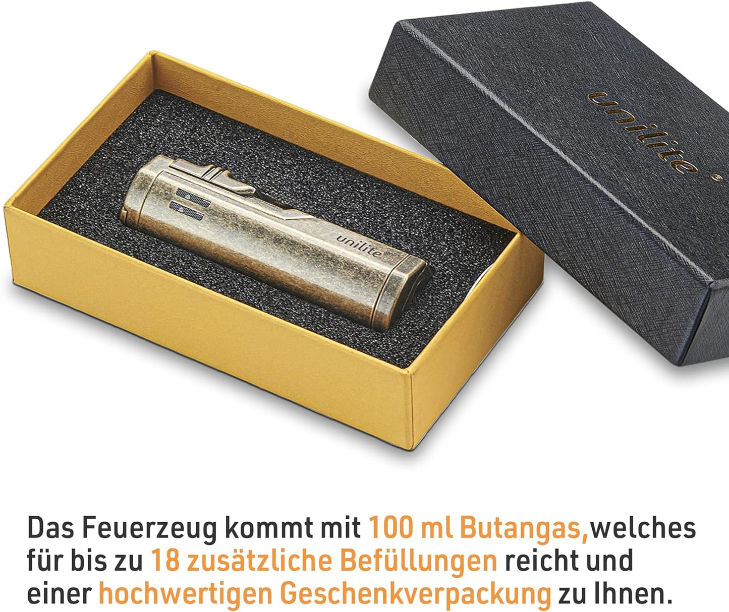 Unilite Feuerzeug Bronze Jet 491 Sturmfeuerzeug