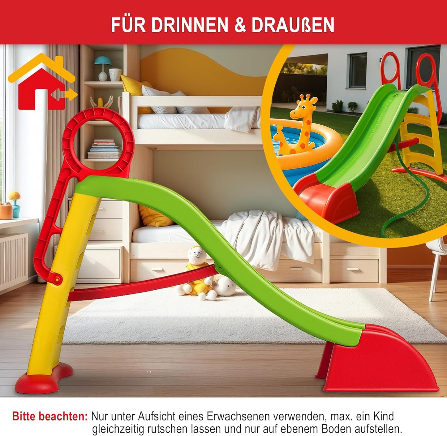 Kinderrutsche 180 cm Rutschbahn Babyrutsche ab 1 Jahr Kleinkind Outdoor Indoor