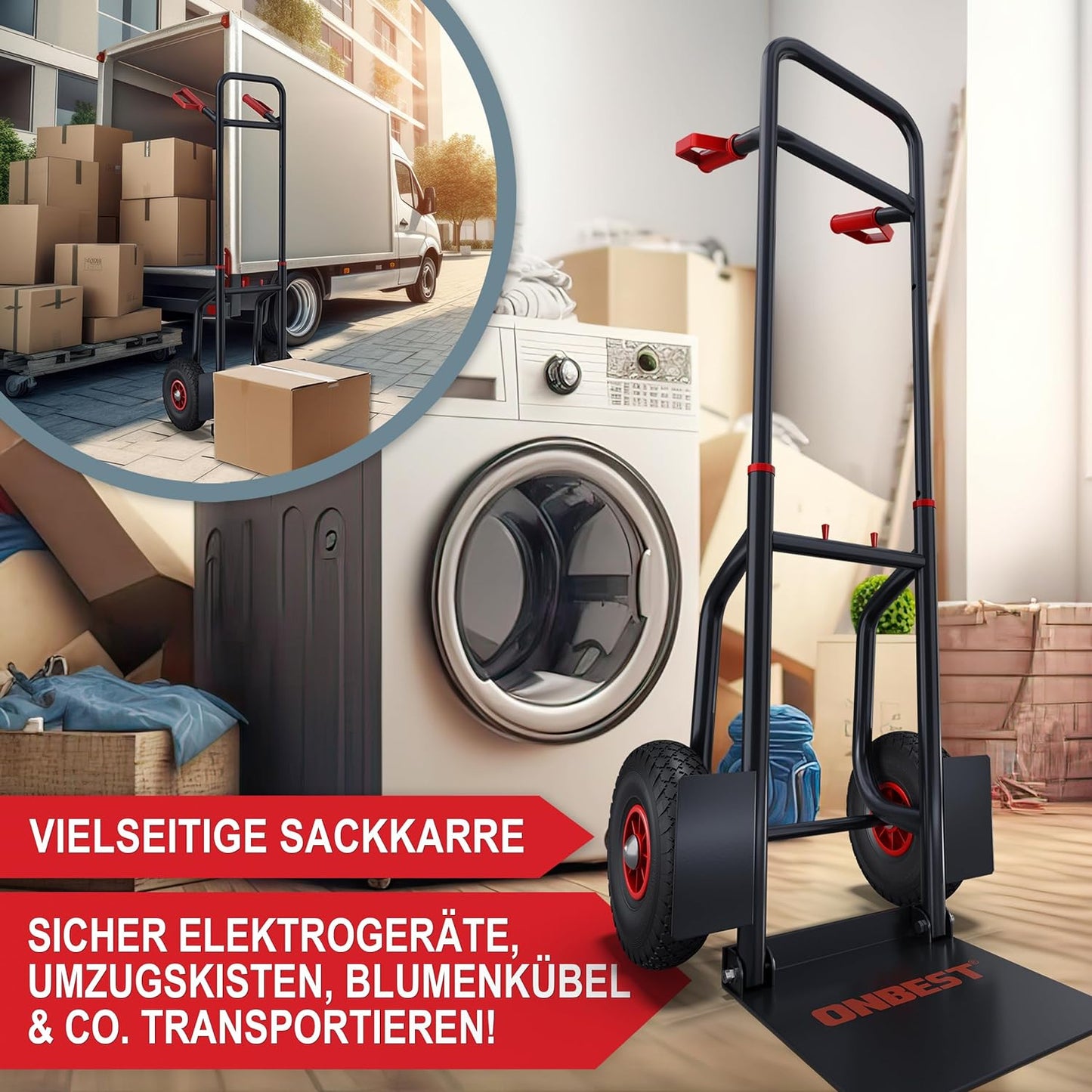 Sackkarre klappbar 200kg Tragkraft luftbefüllte Reifen Lastenkarre Transportkarre