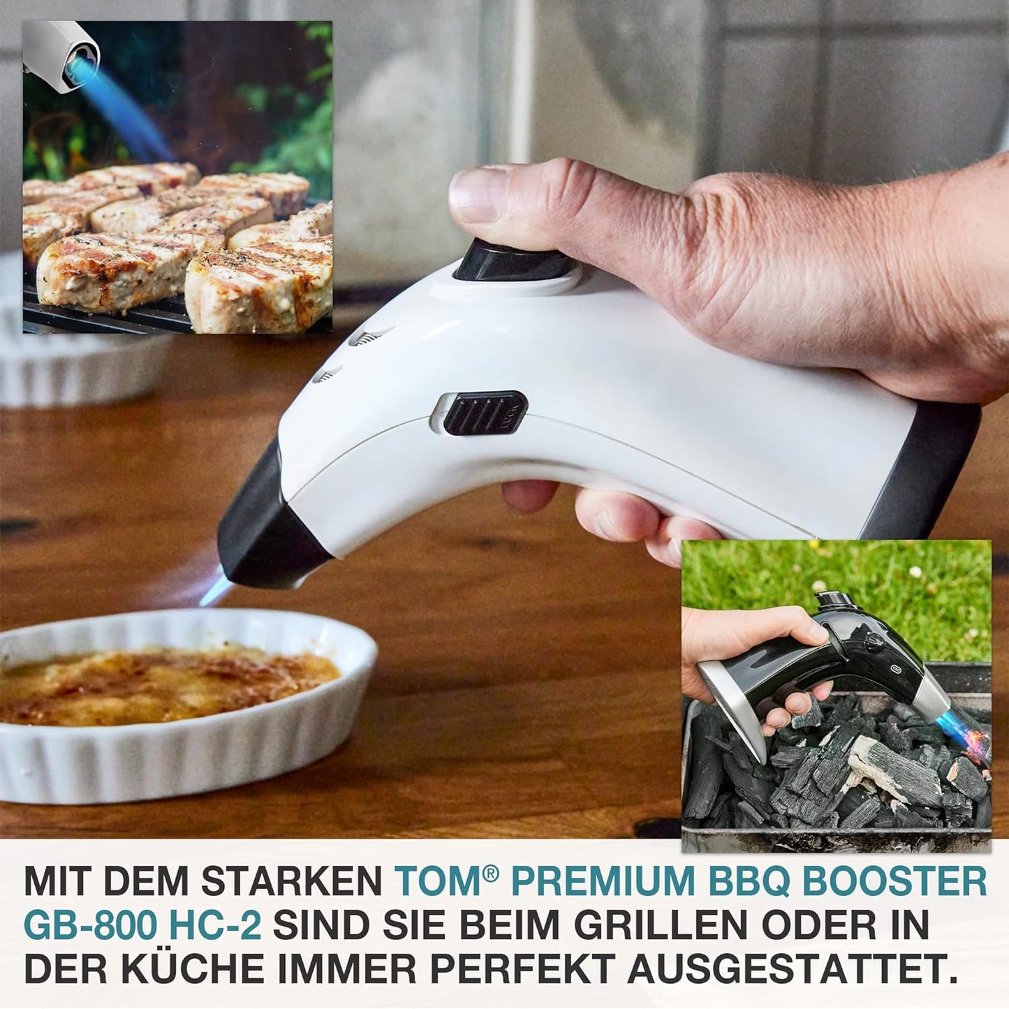 Flambierbrenner Set mit Doppel Jetflame und 5 x Butangas Kartuschen Weiss GB-800