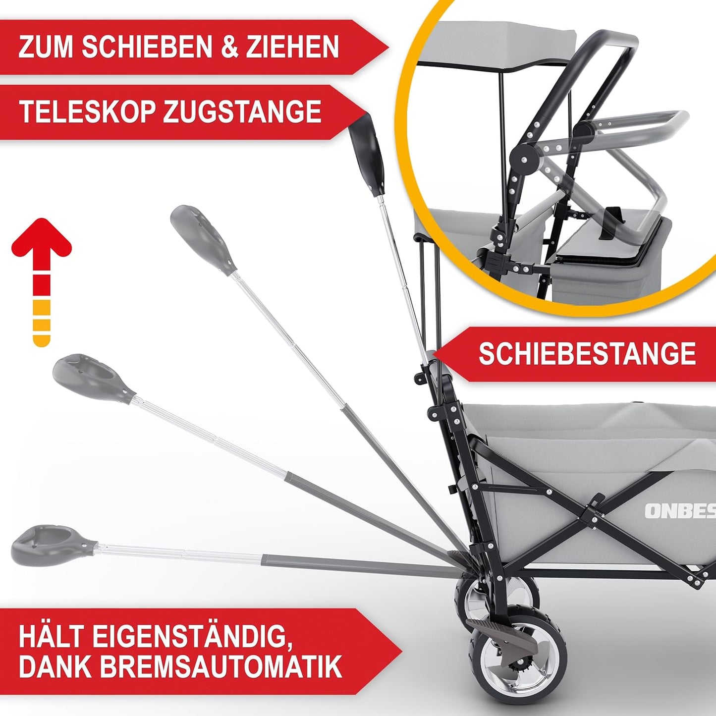 Bollerwagen Handwagen mit Dach mit Regenschutz Outdoor Camping faltbar Grau