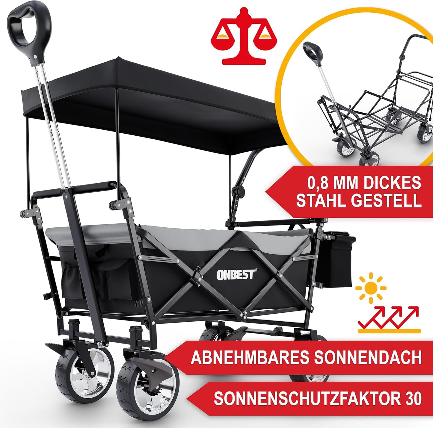BITTE LESEN !!! Retourenware ! Bollerwagen Faltbollerwagen mit Dach / Schwarz