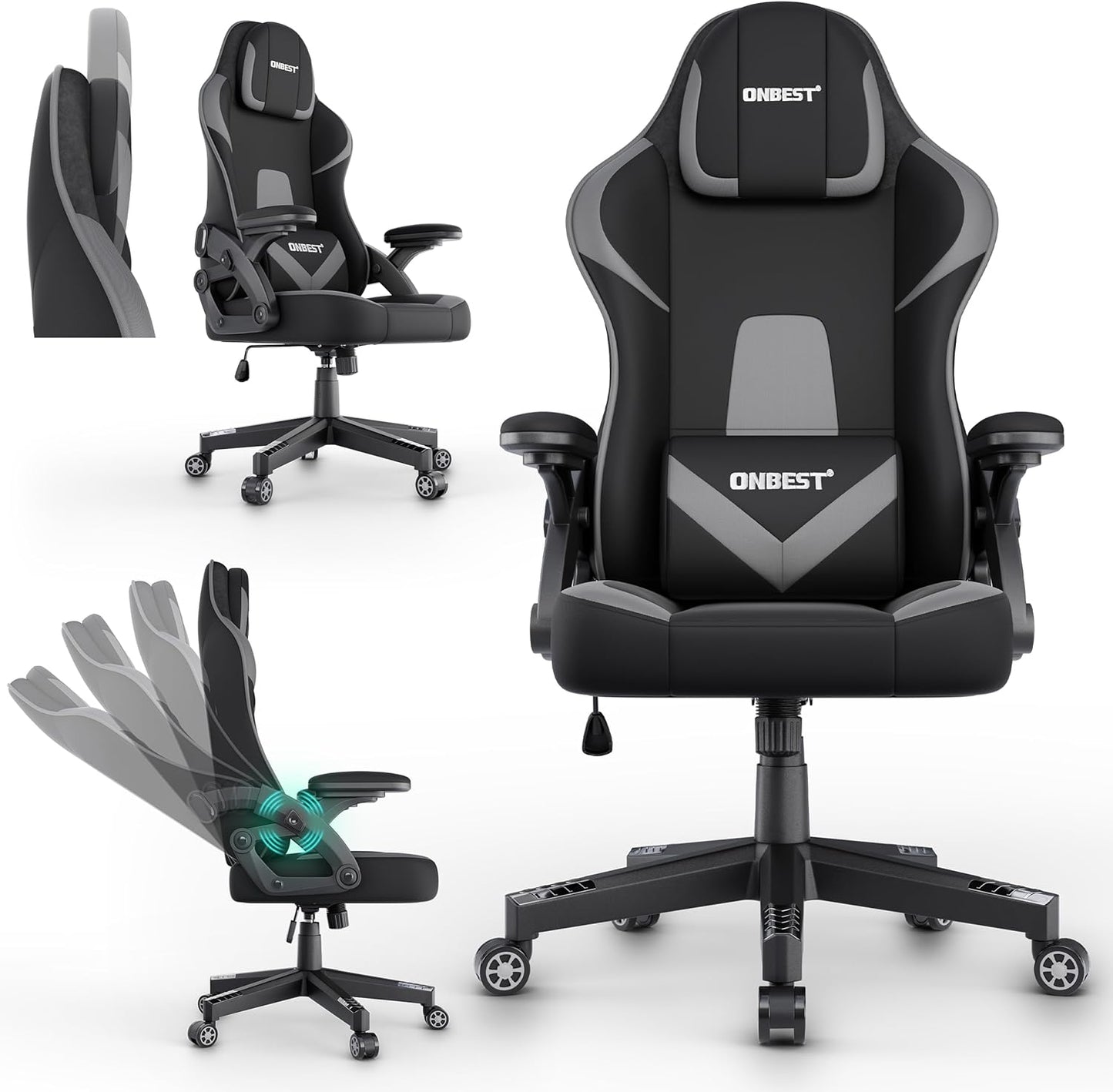 Bürostuhl Gaming Stuhl PC Stuhl Schreibtischstuhl Bürostuhl Schwarz Grau