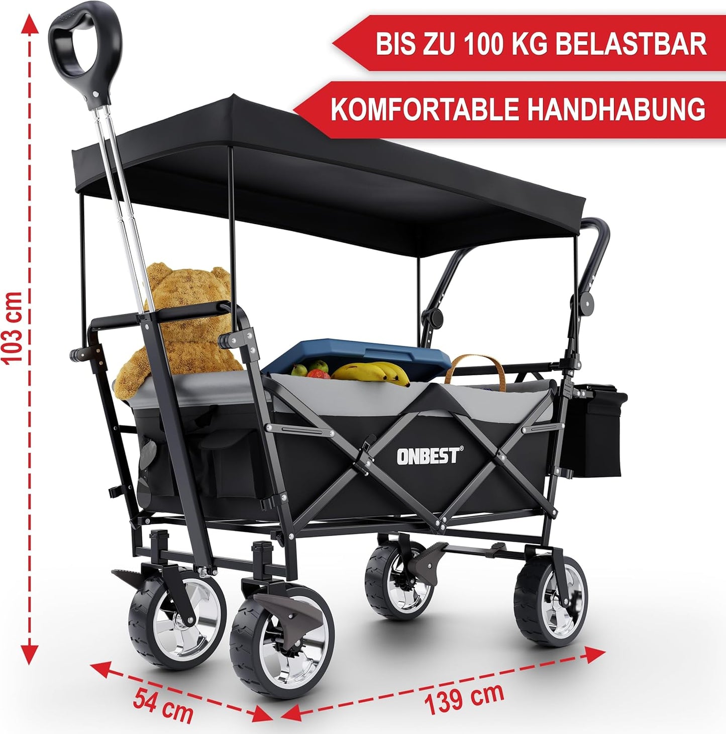 BITTE LESEN !!! Retourenware ! Bollerwagen Faltbollerwagen mit Dach / Schwarz