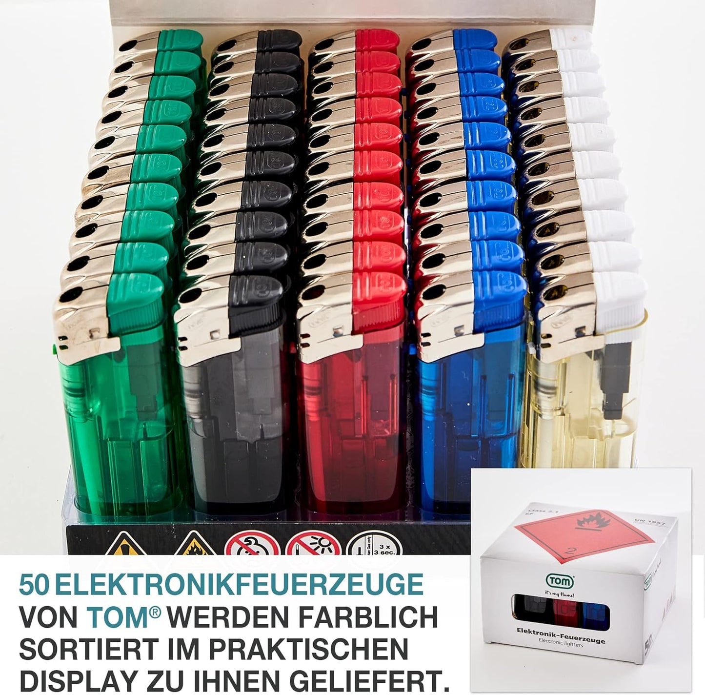 50 Elektro-Feuerzeuge mit Gas befüllt 5 Farben Elektronik Feuerzeug Gasfeuerzeug