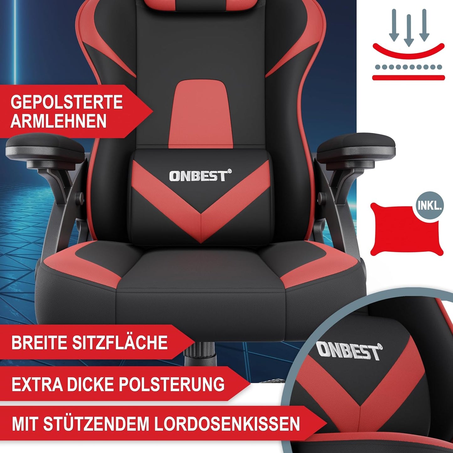 Gaming Stuhl PC Stuhl Schreibtischstuhl Bürostuhl Schwarz Rot