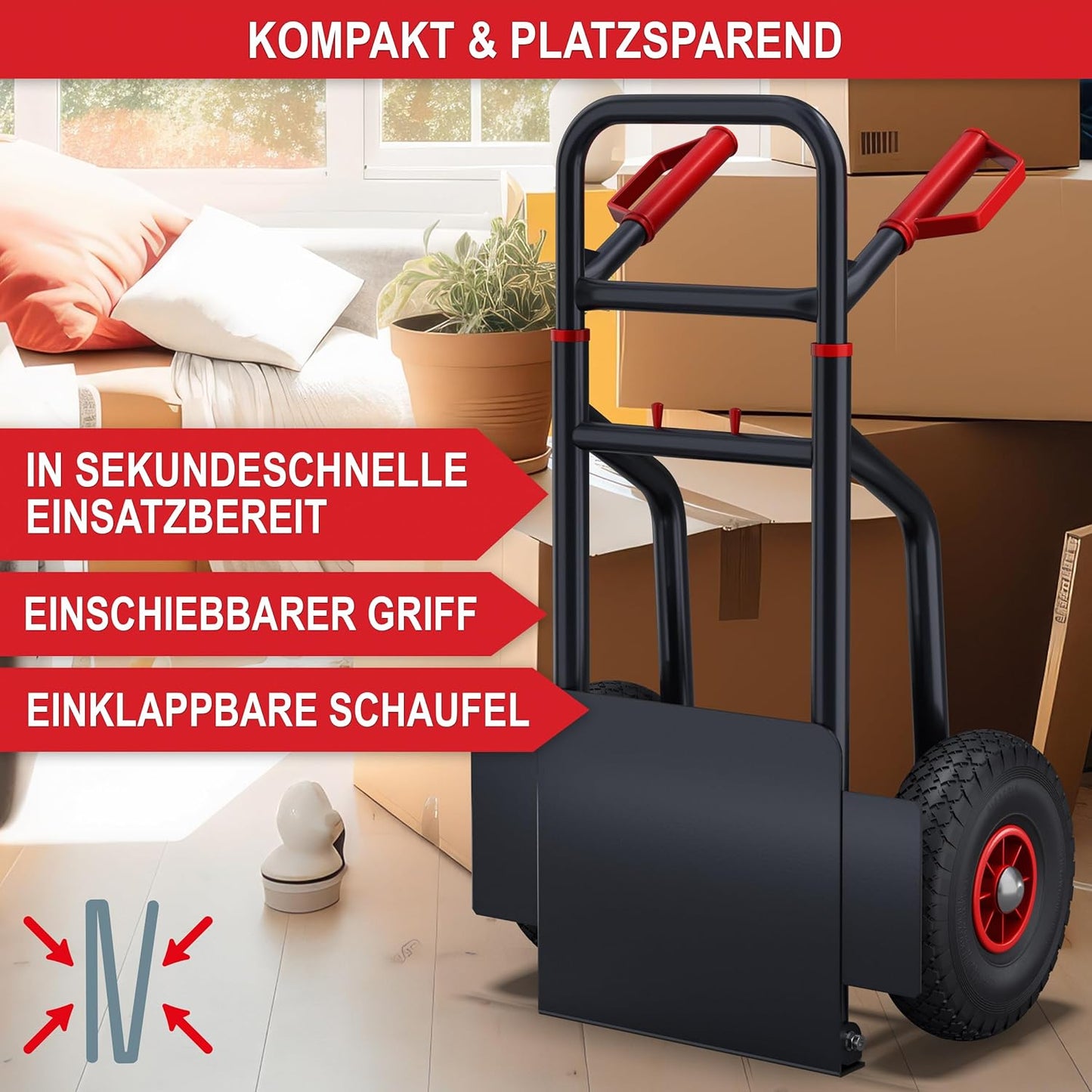 Sackkarre klappbar 200kg Tragkraft luftbefüllte Reifen Lastenkarre Transportkarre