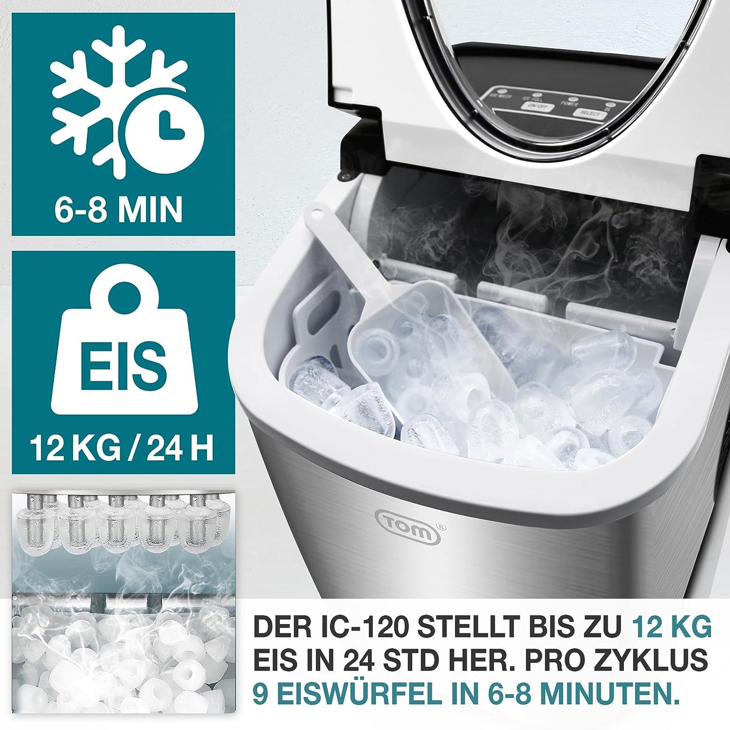 BITTE LESEN !!! Retourenware ! Eiswürfelmaschine Eiswürfelbereiter Eiswürfel Eiswürfelmacher mit 1,3 l Silber