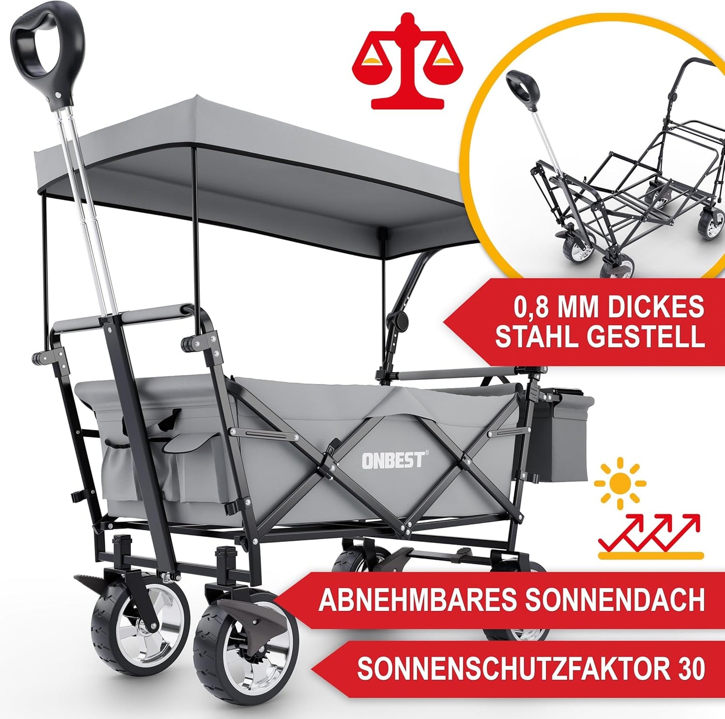 BITTE LESEN !!! Retourenware ! Faltbollerwagen Bollerwagen mit Dach Grau