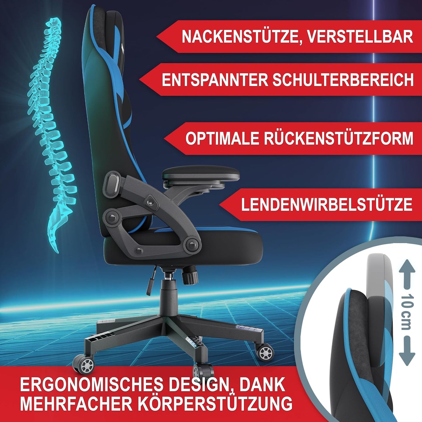 Schreibtischstuhl Gaming Stuhl PC Stuhl Schreibtischstuhl Bürostuhl Schwarz Blau
