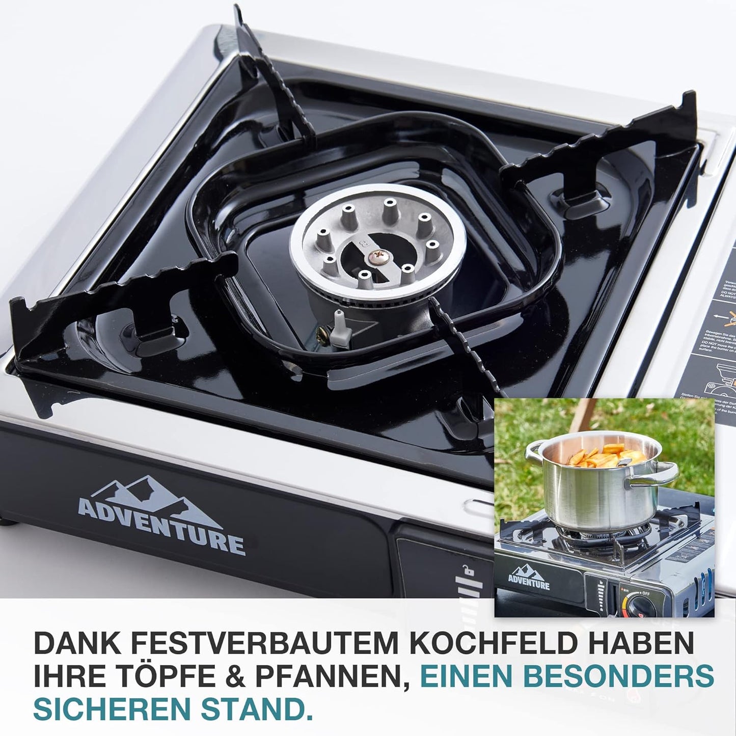 Campingkocher Edelstahl + 16 Butangas-Kartuschen CG-227