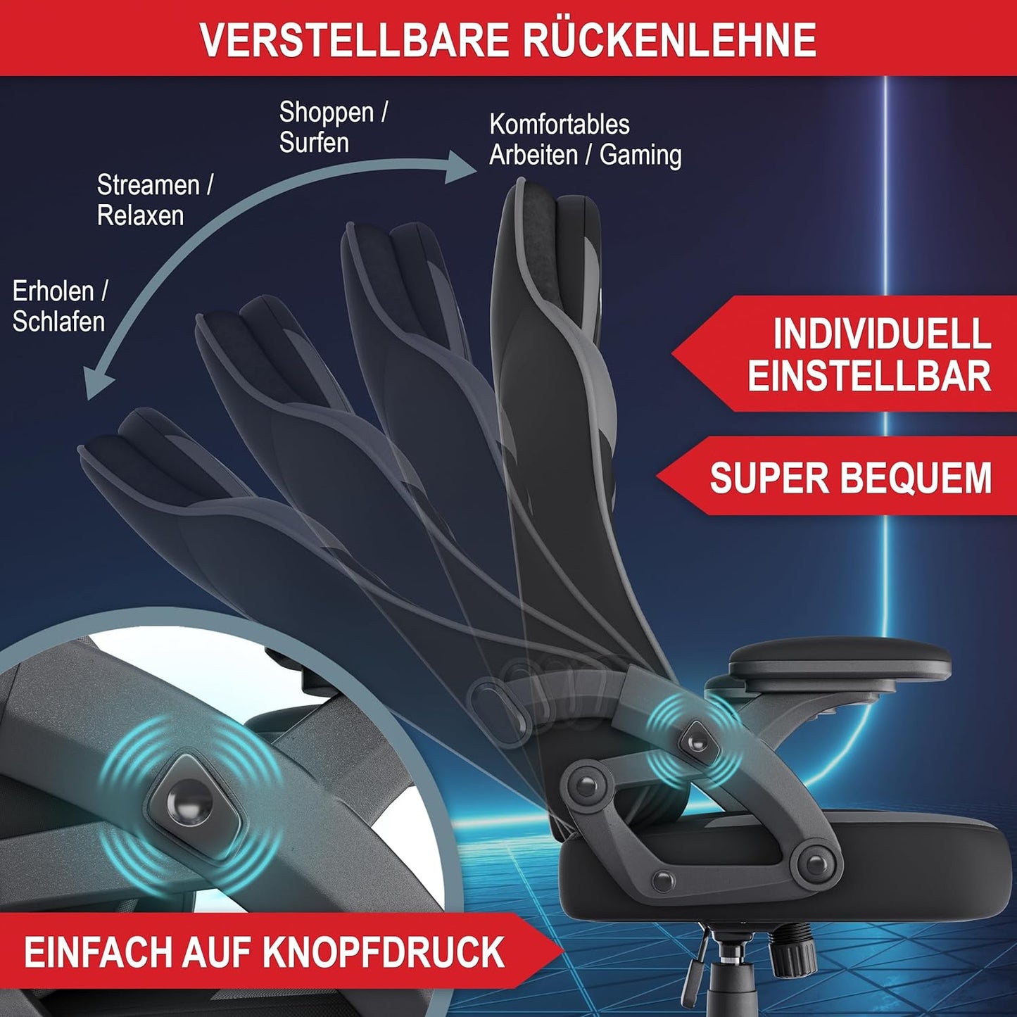 Bürostuhl Gaming Stuhl PC Stuhl Schreibtischstuhl Bürostuhl Schwarz Grau