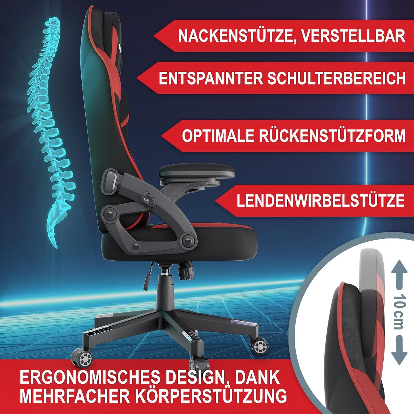 Gaming Stuhl PC Stuhl Schreibtischstuhl Bürostuhl Schwarz Rot