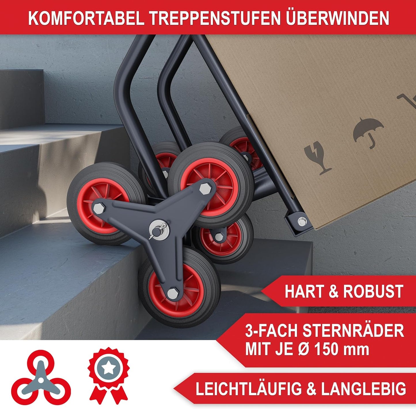 Treppensackkarre klappbar 200kg Tragkraft XL Schaufel 3-Fach Hartgummi Sackkarre