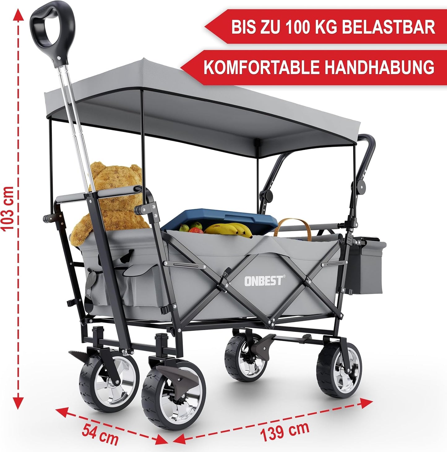 BITTE LESEN !!! Retourenware ! Faltbollerwagen Bollerwagen mit Dach Grau