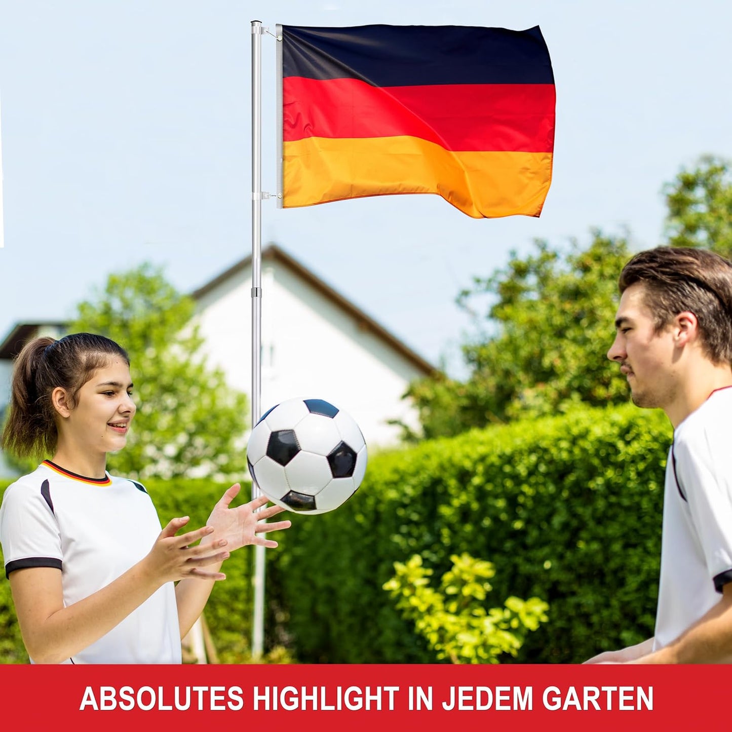 Fahnenmast Flaggenmast Teleskopstange höhenverstellbar Garten Balkon Deutschland Flagge + Party Flagge