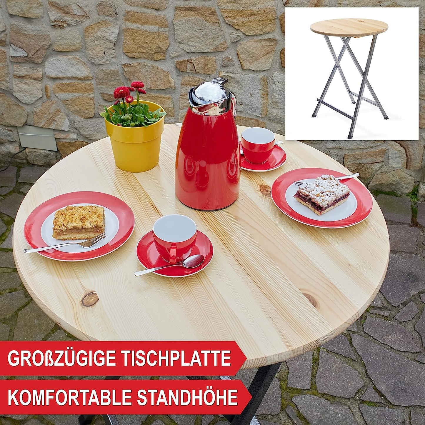 Stehtisch Gartentisch Klapptisch Bistrotisch Massive Tischplatte aus FSC Holz