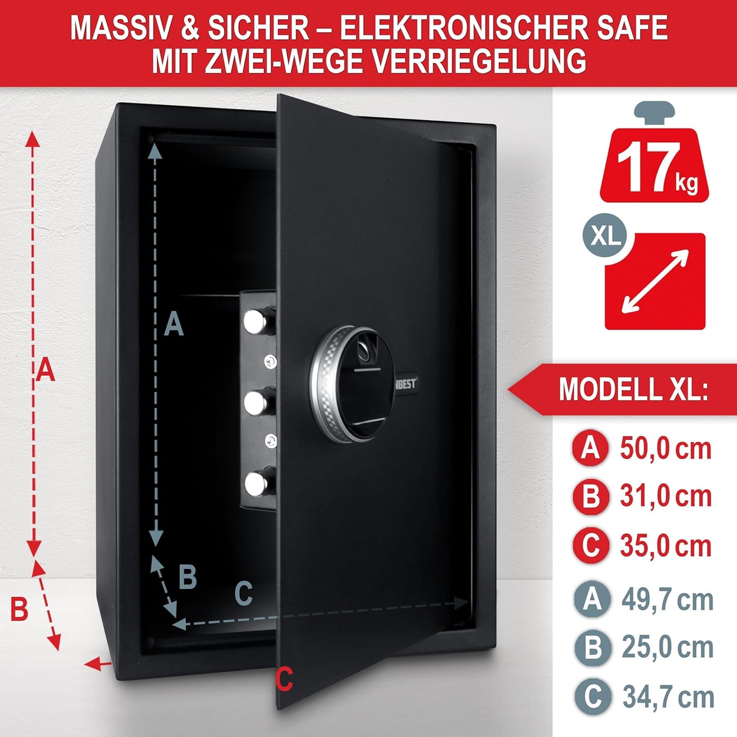 XL Geldschrank Möbeltresor Tresor Fingerabdruck/Zahlencode / Schlüssel