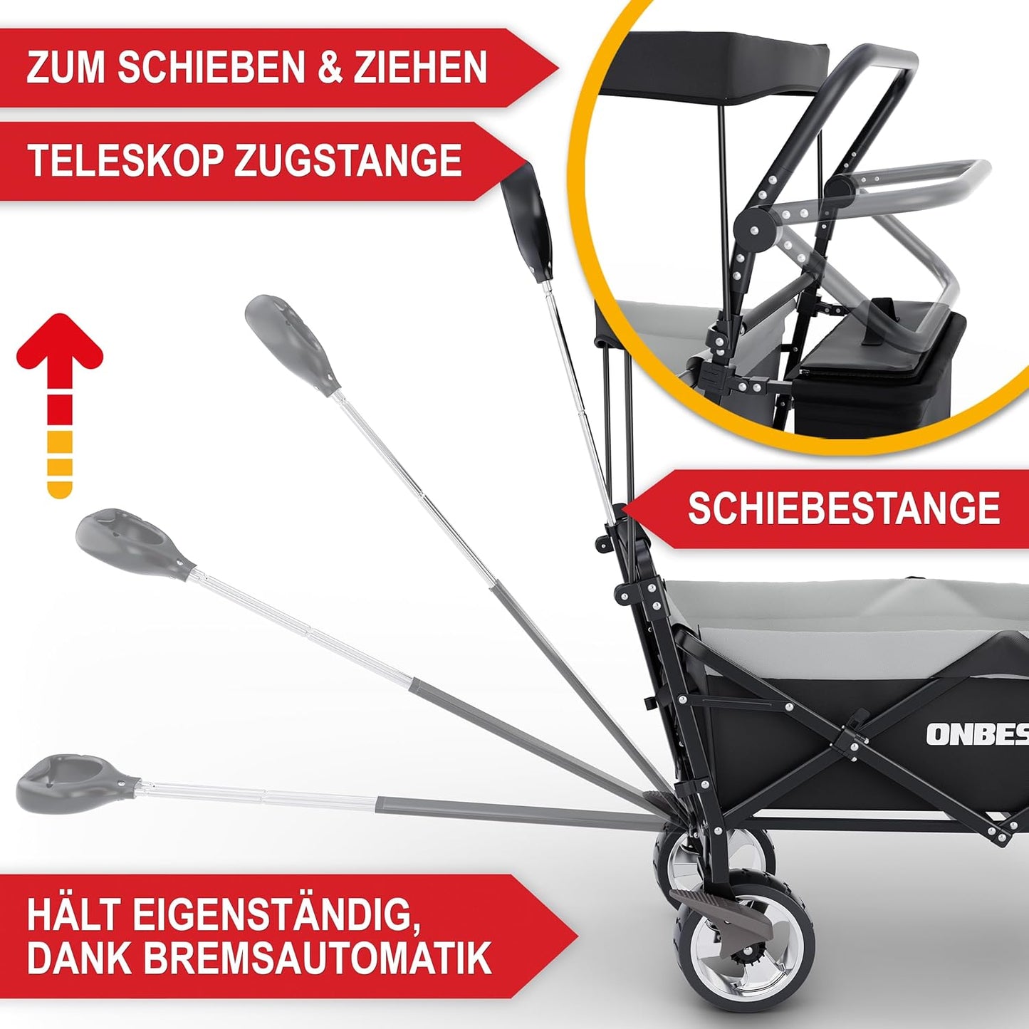 BITTE LESEN !!! Retourenware ! Bollerwagen Faltbollerwagen mit Dach / Schwarz