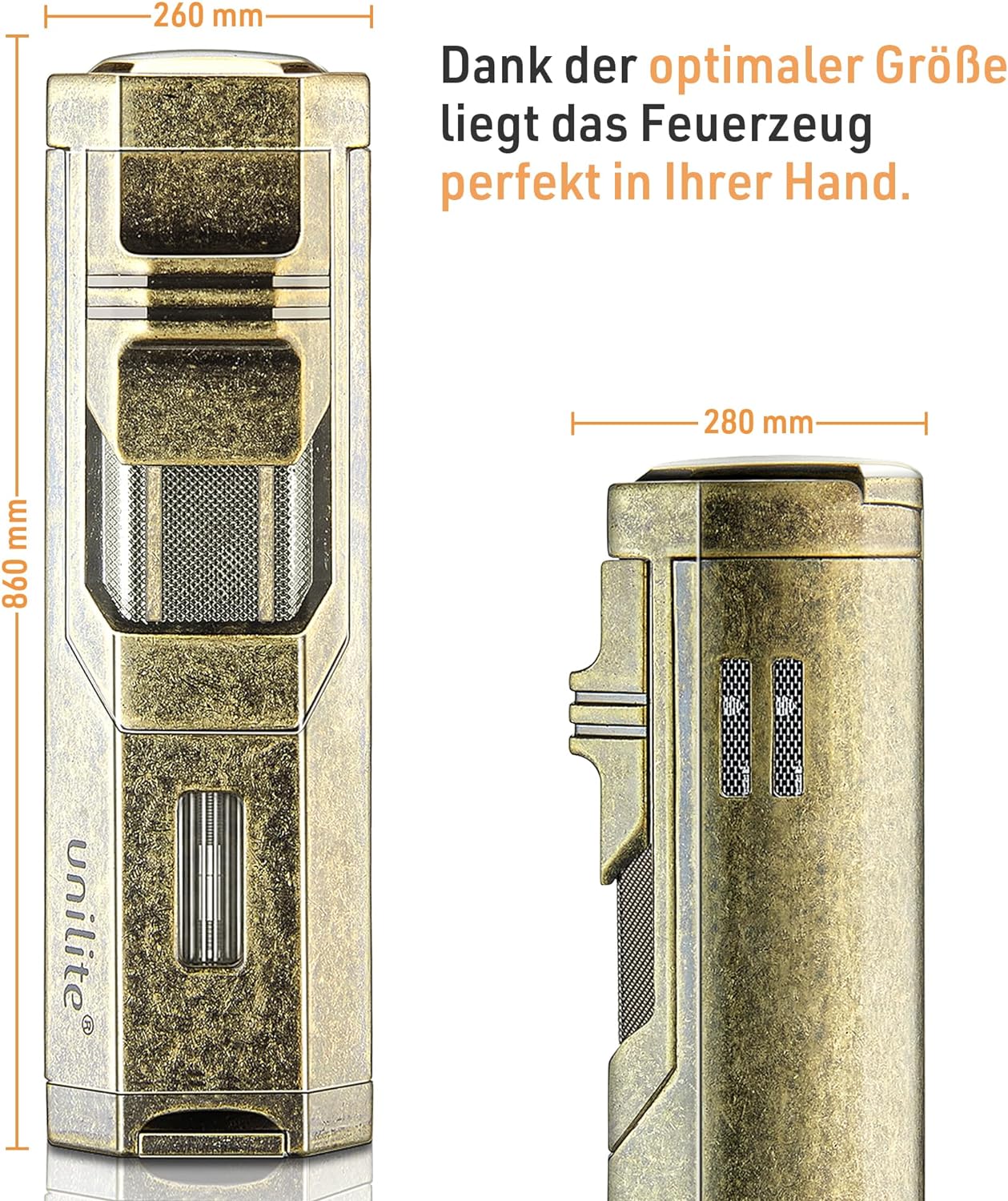 Unilite Feuerzeug Bronze Jet 491 Sturmfeuerzeug
