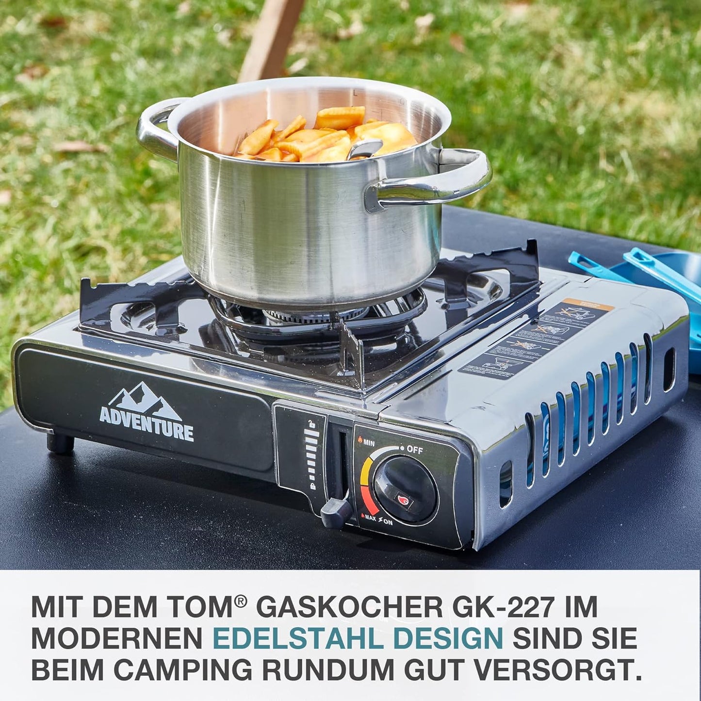 Campingkocher Edelstahl + 16 Butangas-Kartuschen CG-227
