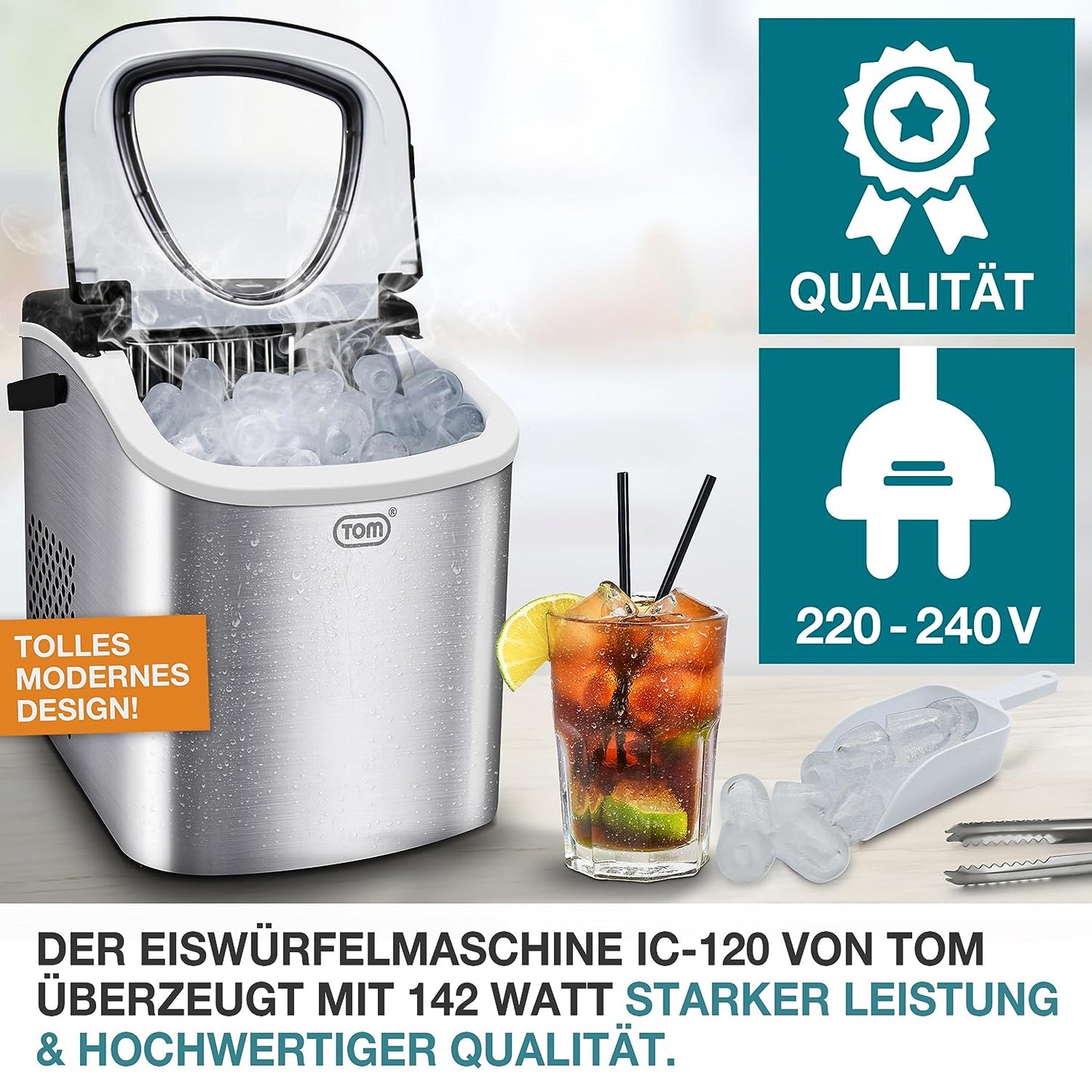 BITTE LESEN !!! Retourenware ! Eiswürfelmaschine Eiswürfelbereiter Eiswürfel Eiswürfelmacher mit 1,3 l Silber