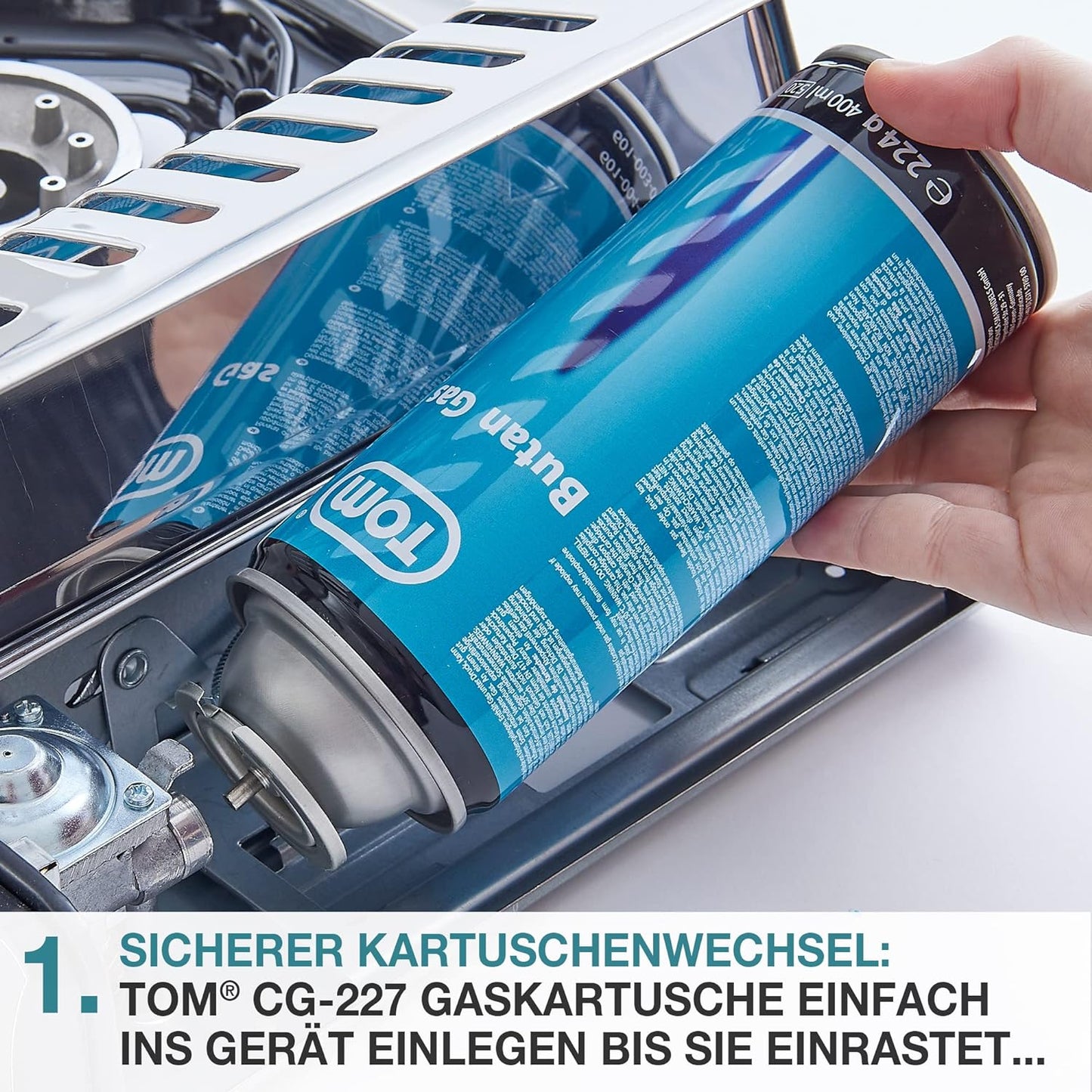 Campingkocher Edelstahl + 16 Butangas-Kartuschen CG-227