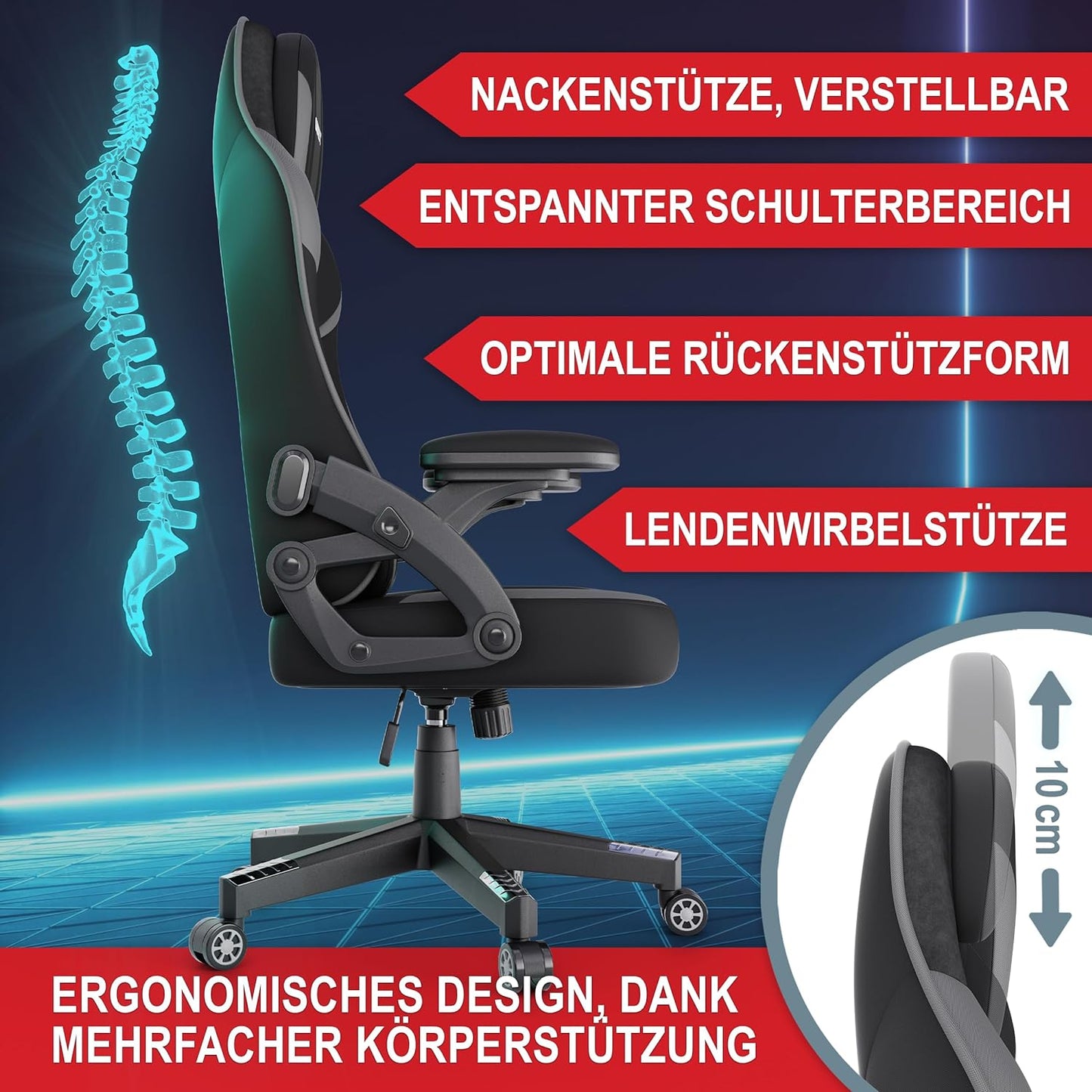 Bürostuhl Gaming Stuhl PC Stuhl Schreibtischstuhl Bürostuhl Schwarz Grau