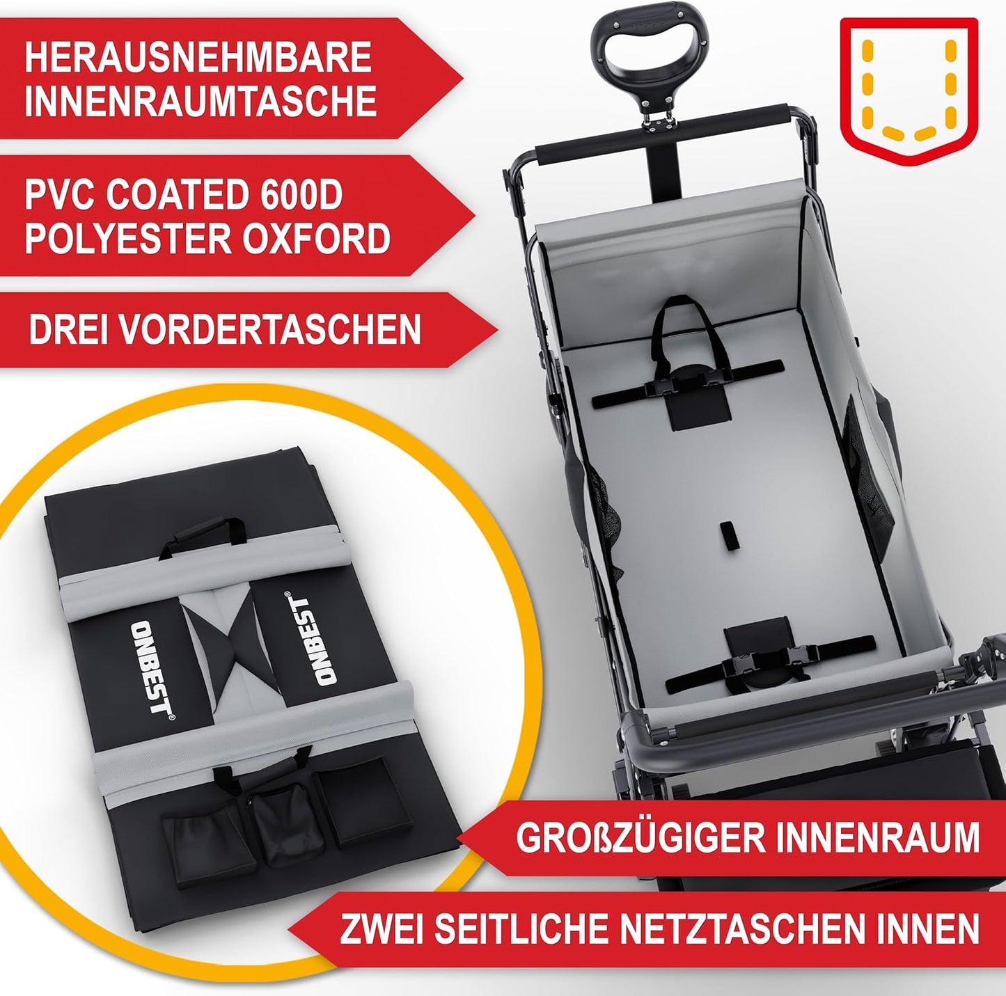 BITTE LESEN !!! Retourenware ! Bollerwagen Faltbollerwagen mit Dach / Schwarz